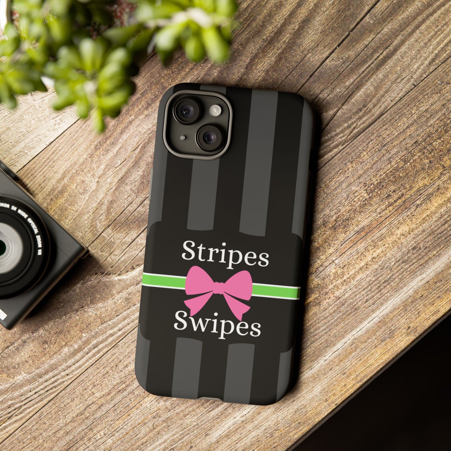 Phone Case iPhone 16/15/14 - Gray/Pink Stripes & Swipes Tough Case