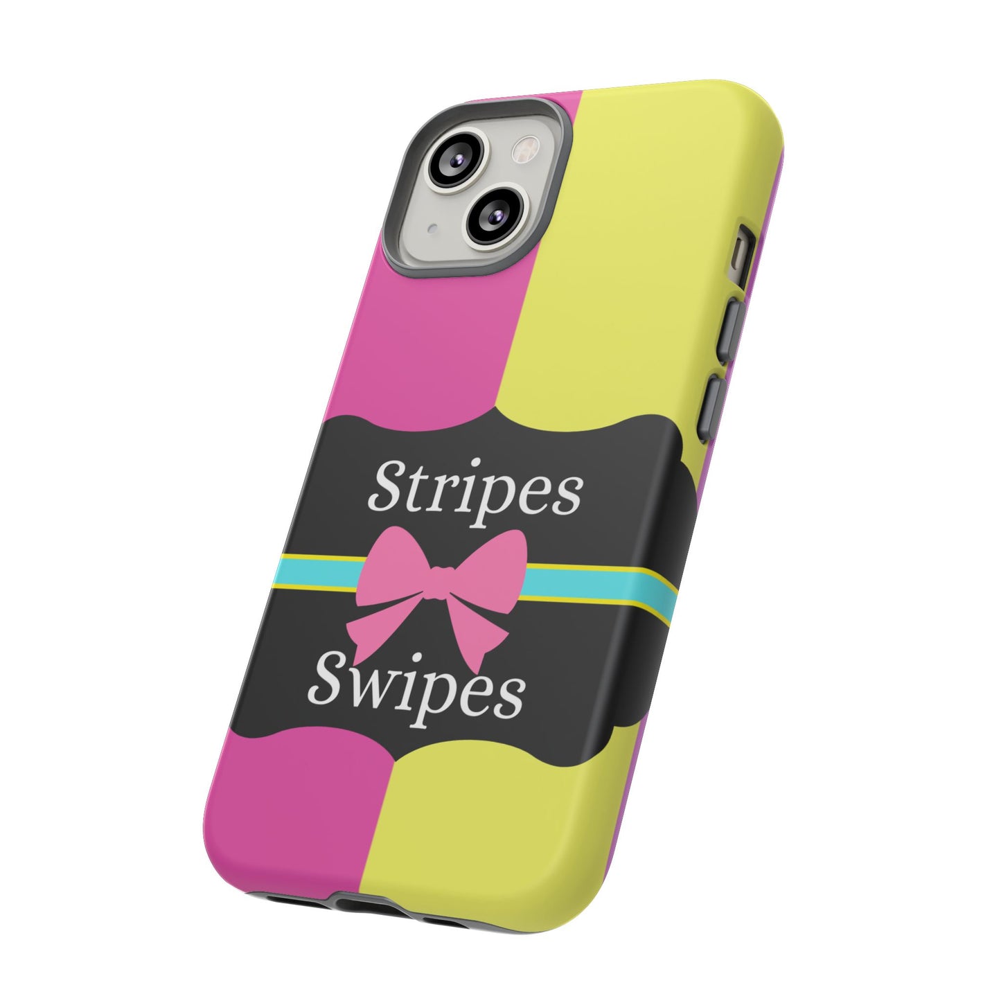 Phone Case iPhone 16/15/14 - Pink/Yellow Stripes & Swipes Tough Case