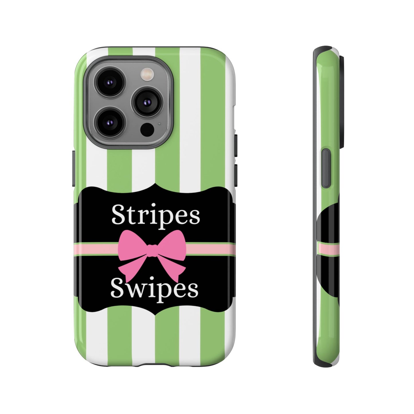 Phone Case iPhone 16/15/14 - Green/White Stripes & Swipes Tough Case