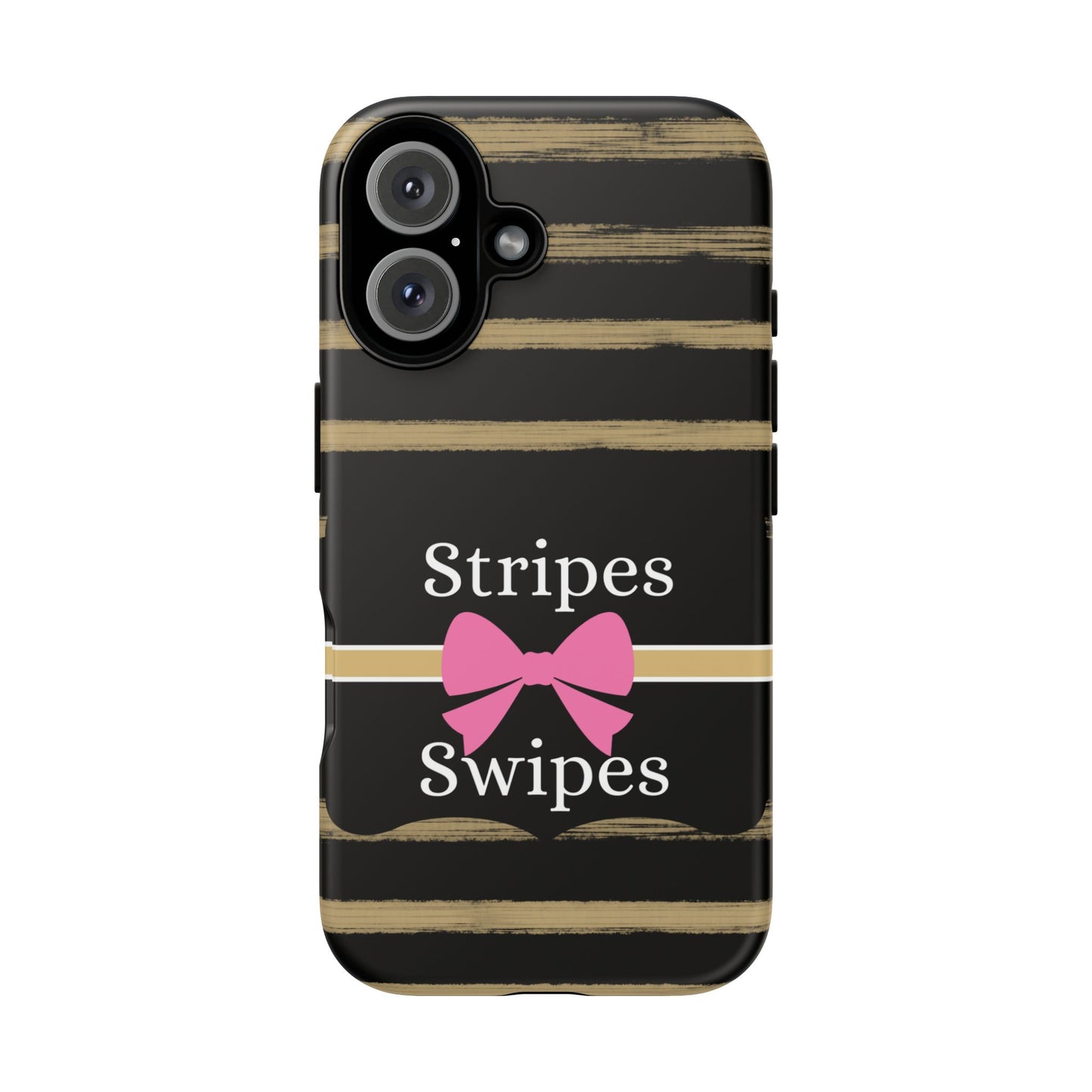 Phone Case iPhone 16/15/14 - Black/Beige Stripes & Swipes Tough Case