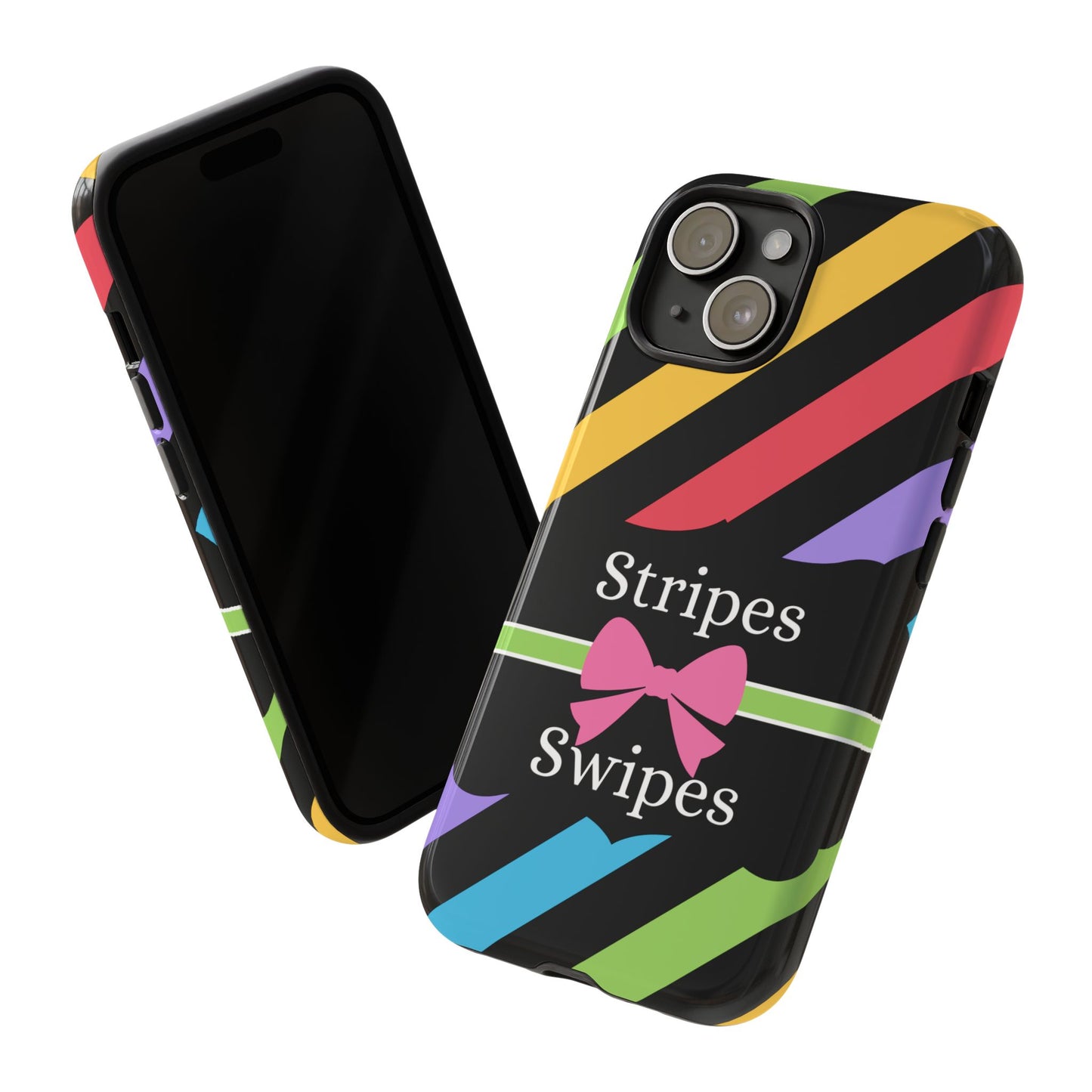 Phone Case iPhone 16/15/14 - Diagonal Vivid Black Stripes & Swipes Tough Case