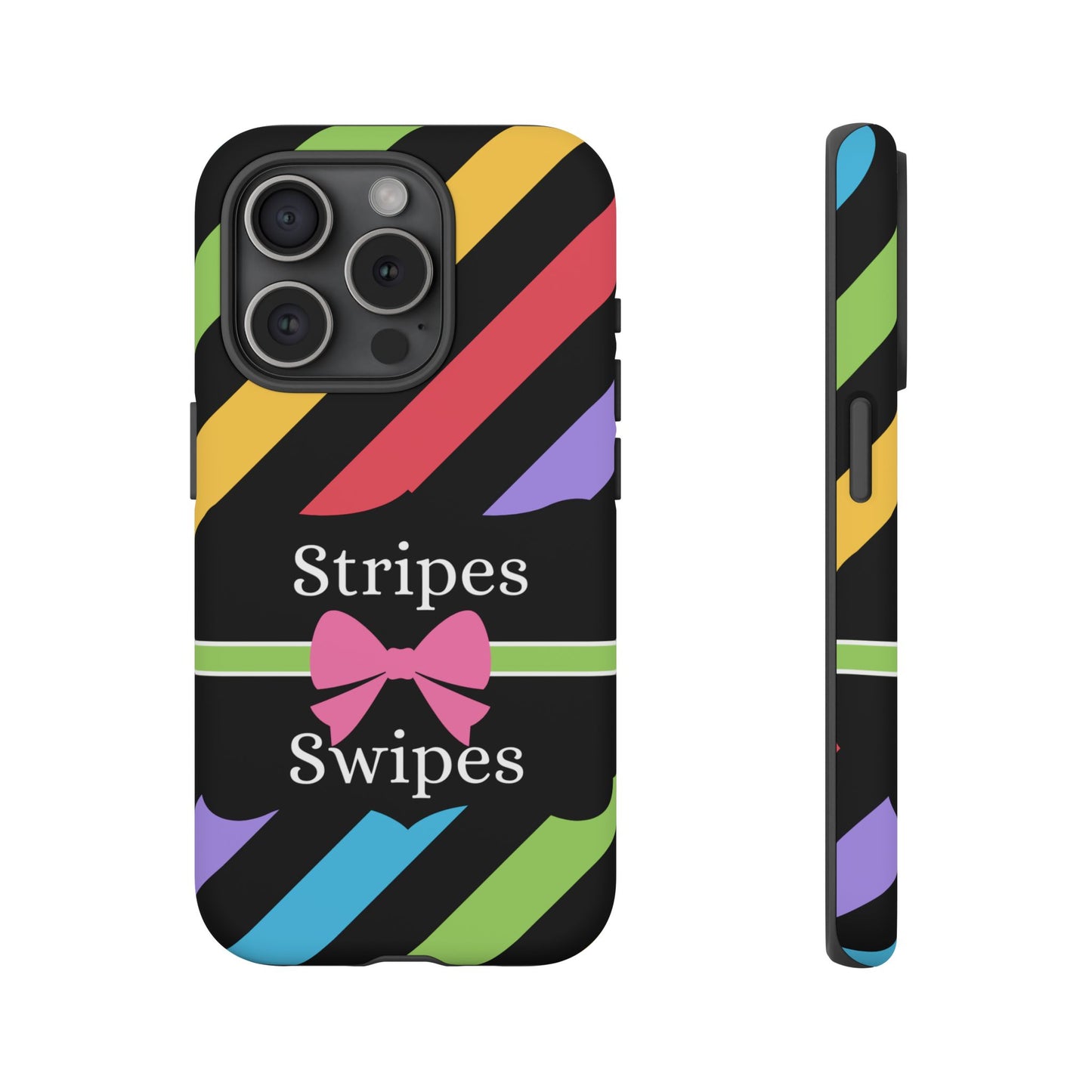 Phone Case iPhone 16/15/14 - Diagonal Vivid Black Stripes & Swipes Tough Case