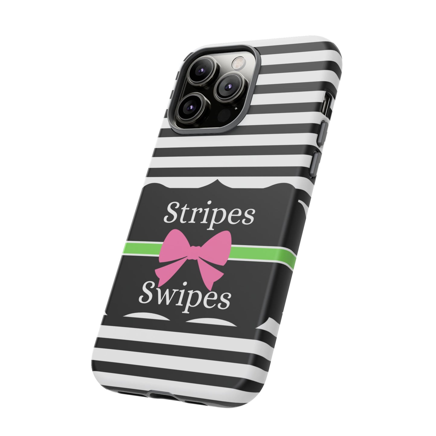 Phone Case iPhone 16/15/14 - Black/White/Green Stripes & Swipes Tough Case