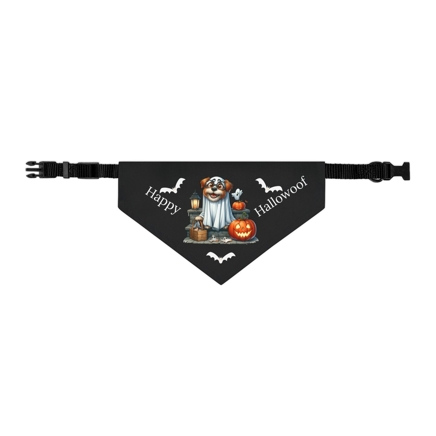 Happy "Hallowoof" - MEDIUM Pet Bandana Collar BLACK 05