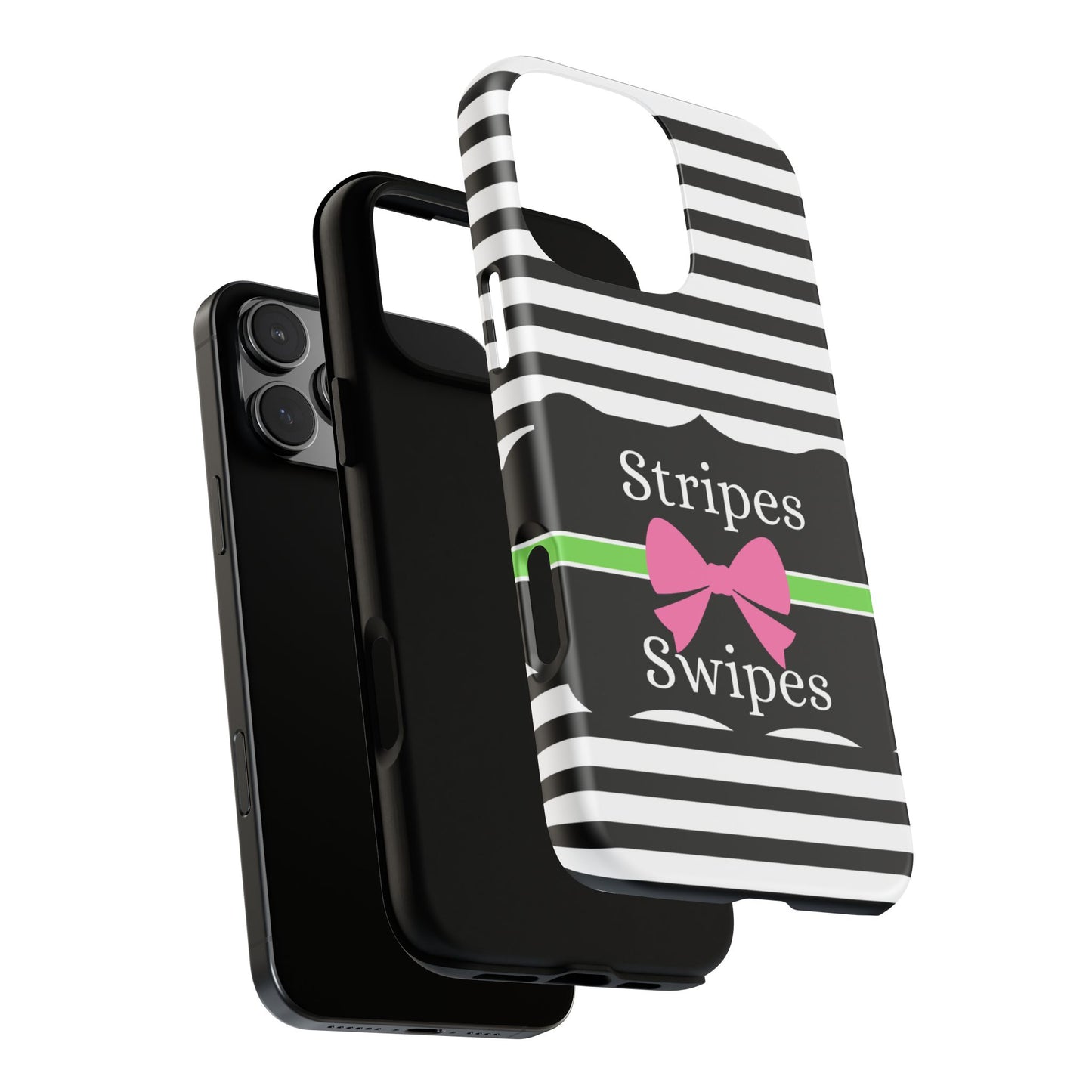 Phone Case iPhone 16/15/14 - Black/White/Green Stripes & Swipes Tough Case