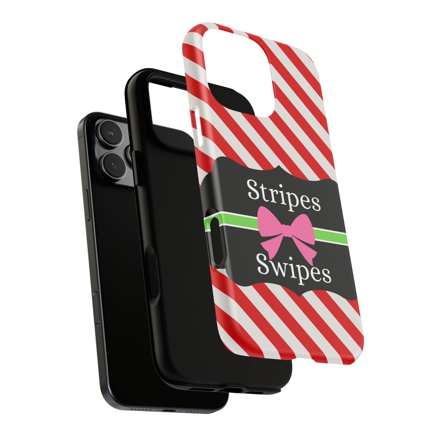 Phone Case iPhone 16/15/14 - Diagonal Red/White Stripes & Swipes Tough Case