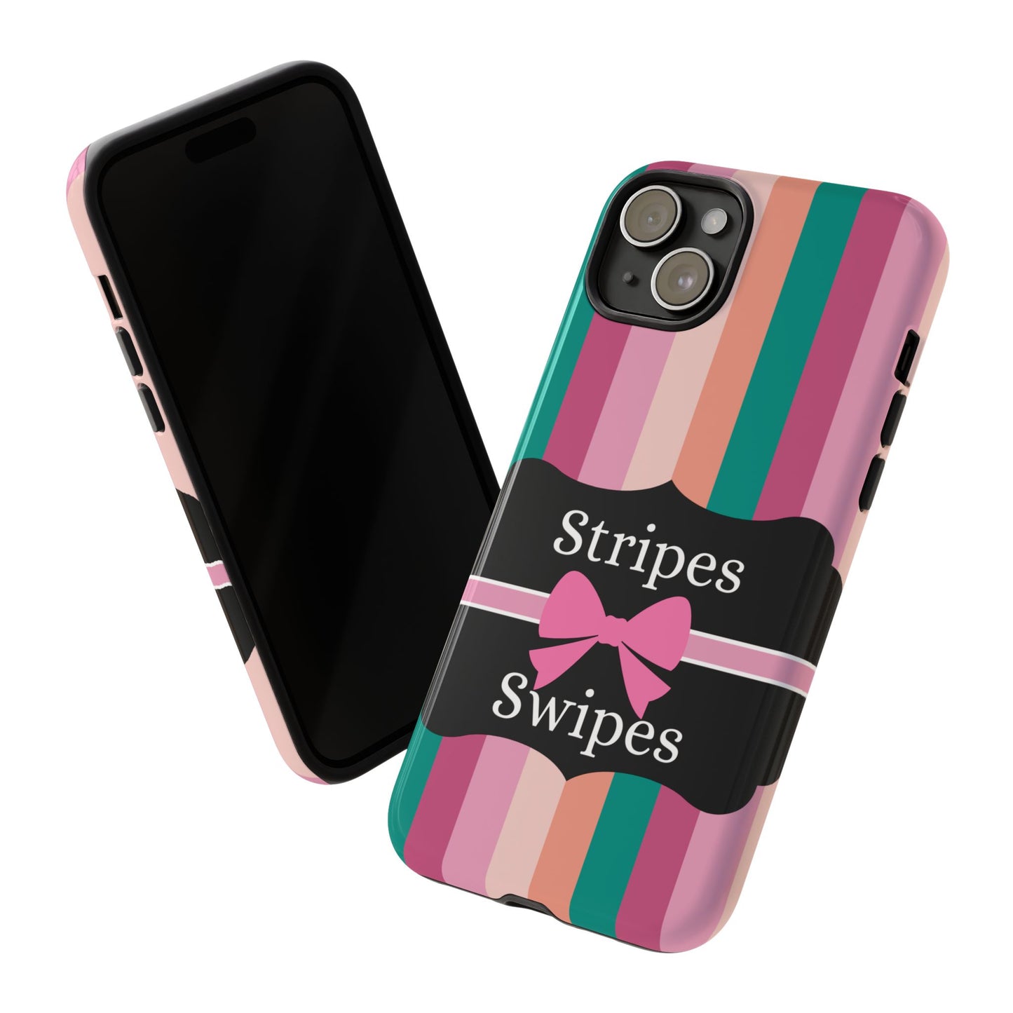 Phone Case iPhone 16/15/14 - Green/Pink/Peach Stripes & Swipes Tough Case