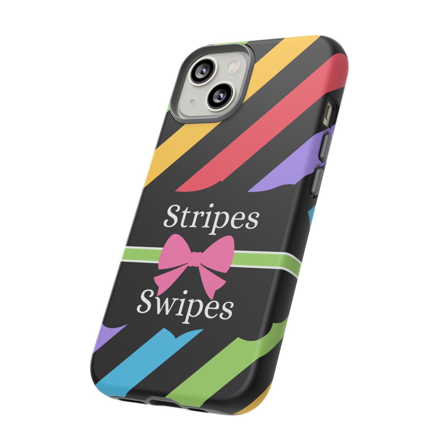 Phone Case iPhone 16/15/14 - Diagonal Vivid Black Stripes & Swipes Tough Case