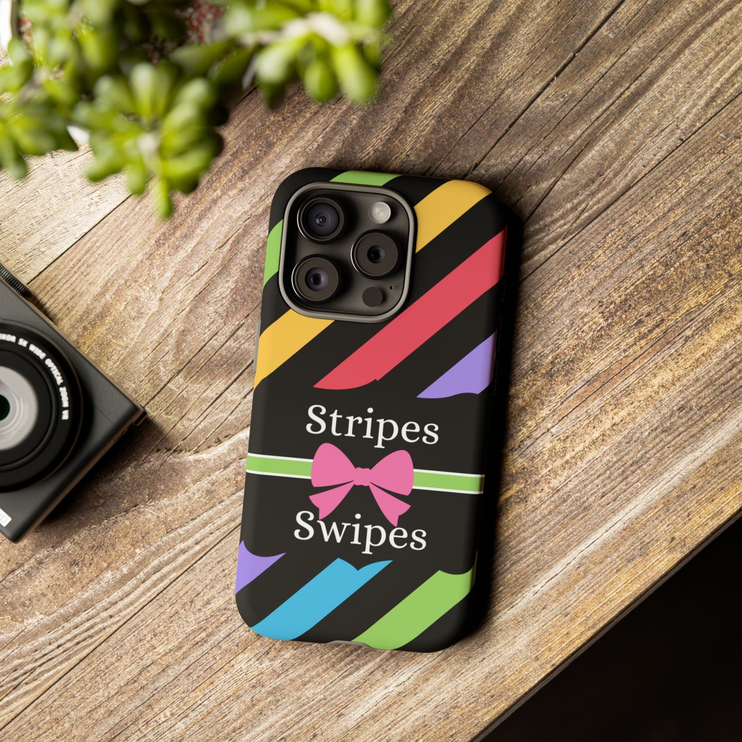 Phone Case iPhone 16/15/14 - Diagonal Vivid Black Stripes & Swipes Tough Case