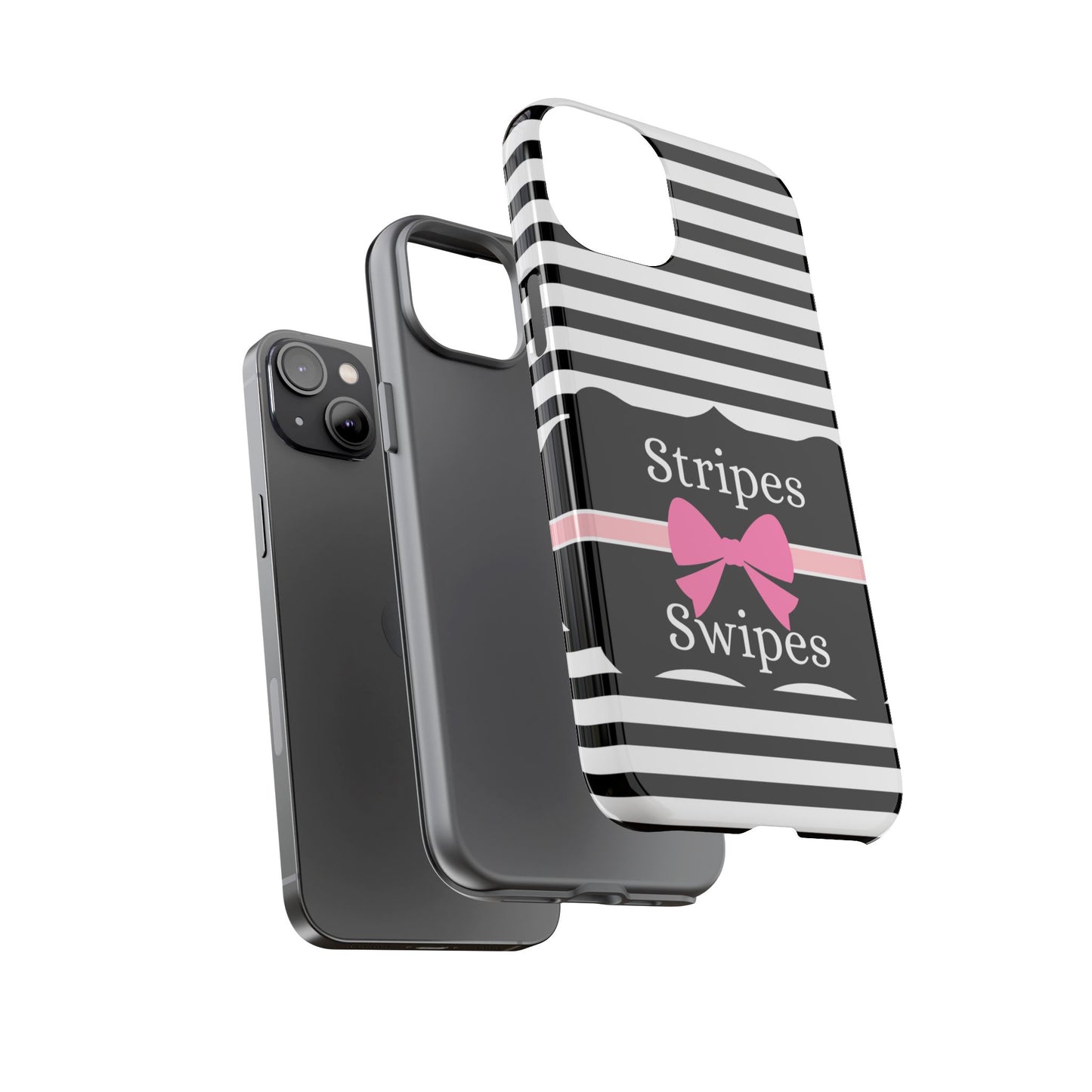 Phone Case iPhone 16/15/14 - Black/White/Pink Stripes & Swipes Tough Case