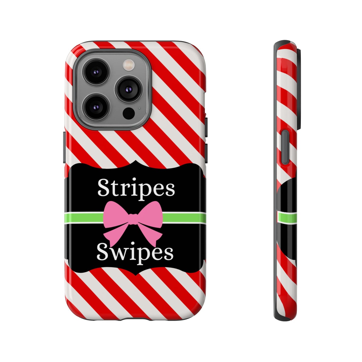 Phone Case iPhone 16/15/14 - Diagonal Red/White Stripes & Swipes Tough Case