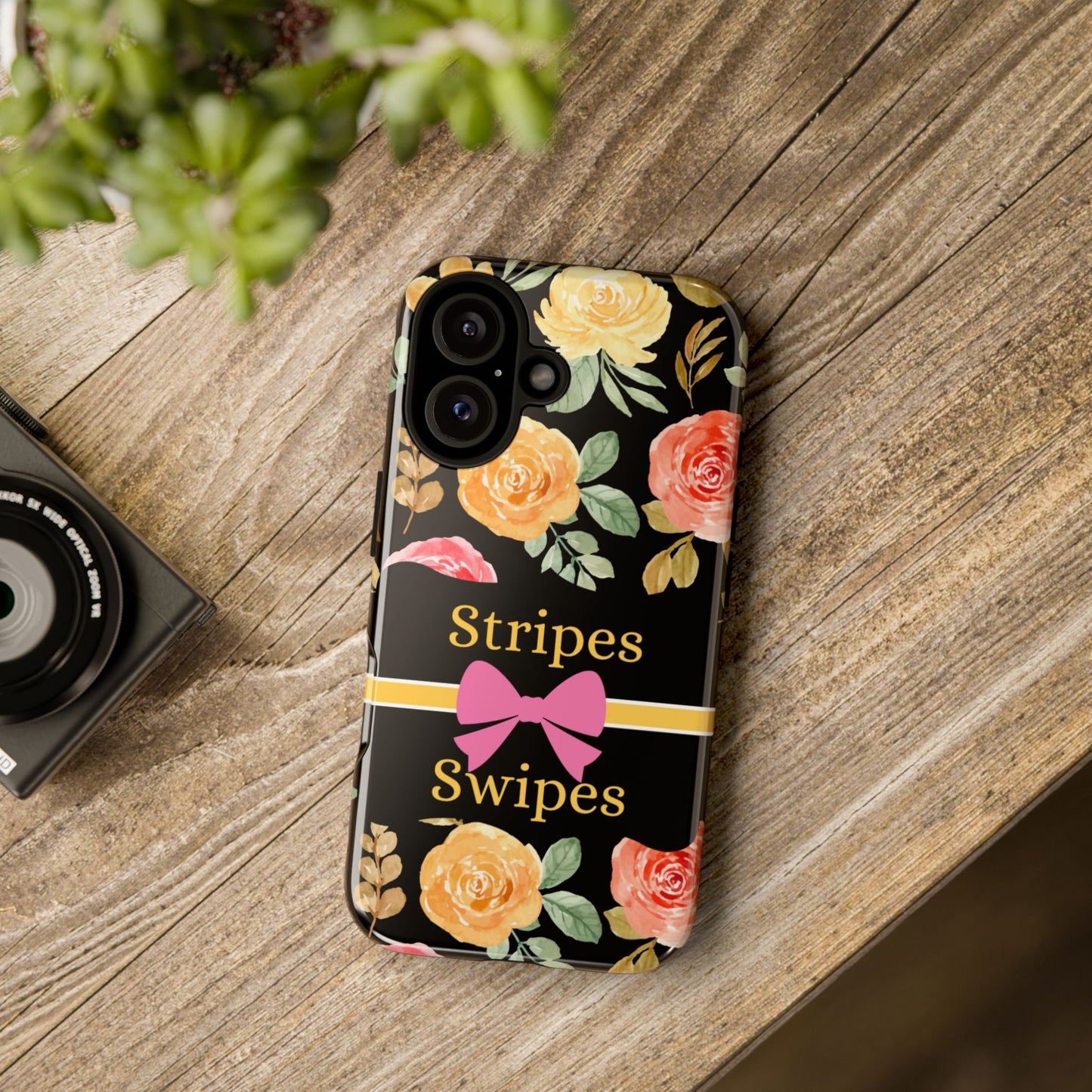 Phone Case iPhone 16/15/14 - Flowers Stripes & Swipes Tough Case