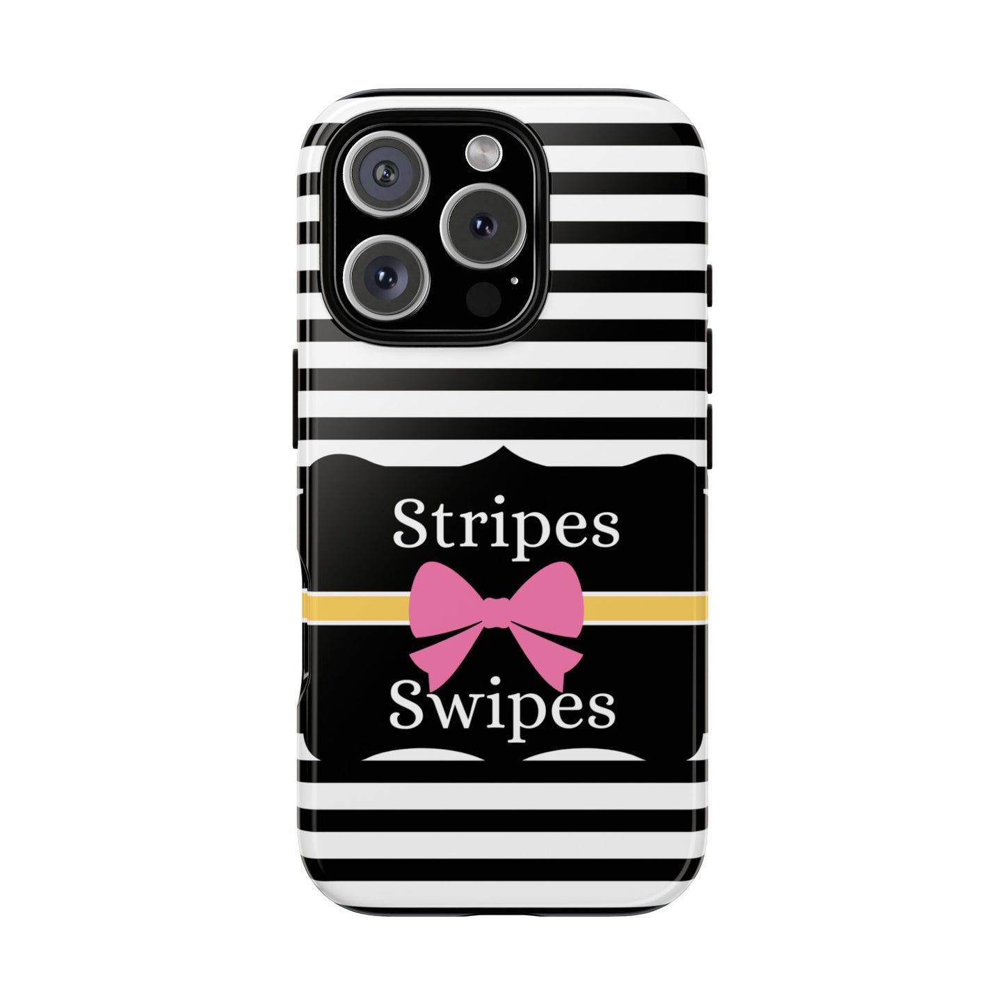 Phone Case iPhone 16/15/14 - Black/White/Yellow Stripes & Swipes Tough Case