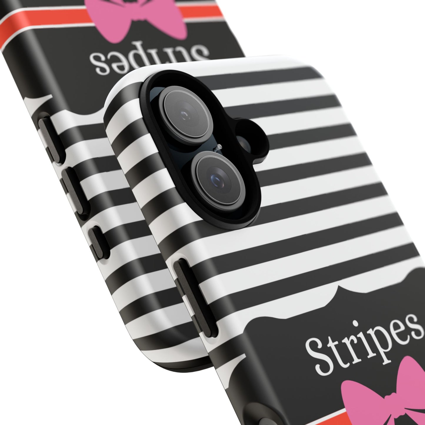 Phone Case iPhone 16/15/14 -Black/White/Red Stripes & Swipes Tough Case