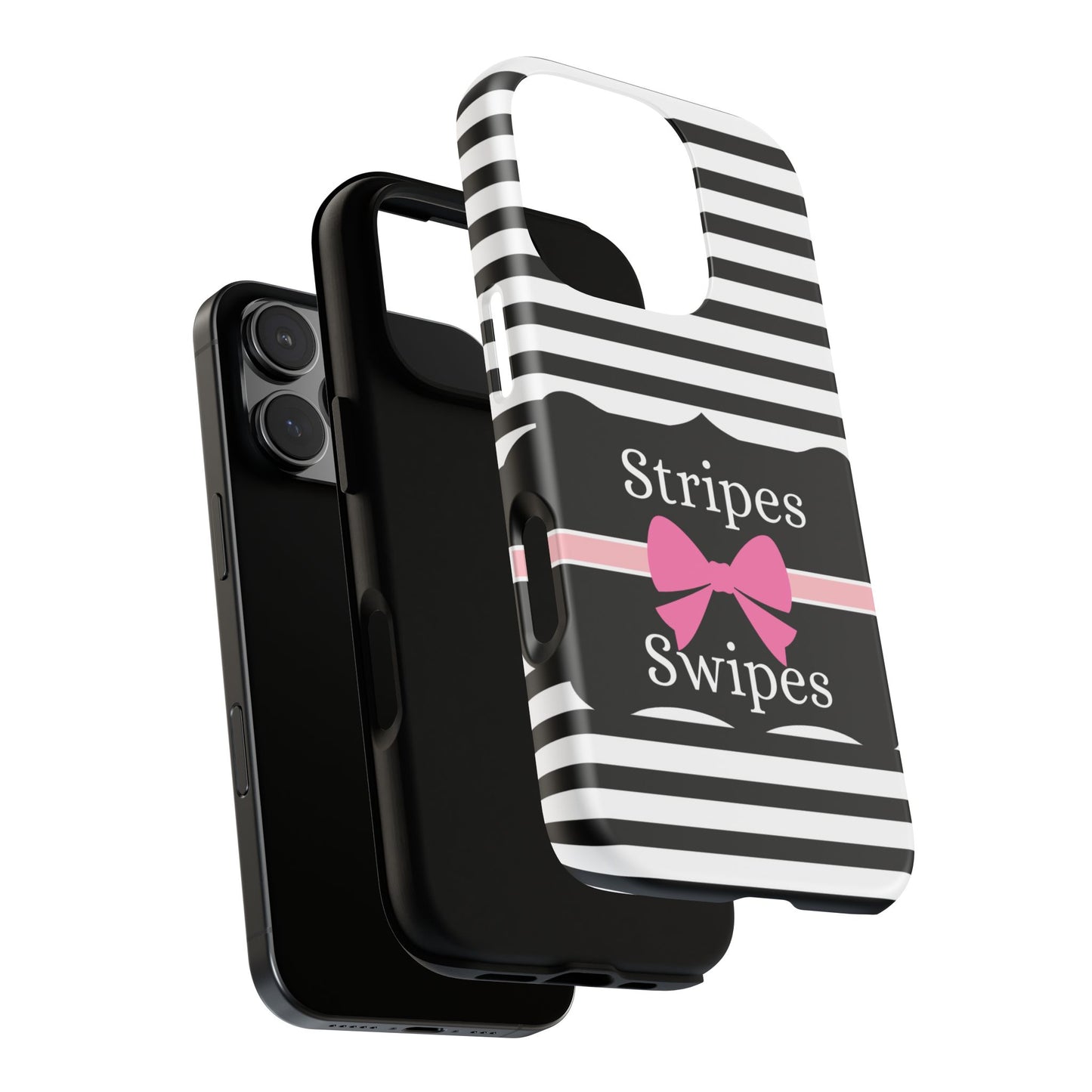 Phone Case iPhone 16/15/14 - Black/White/Pink Stripes & Swipes Tough Case