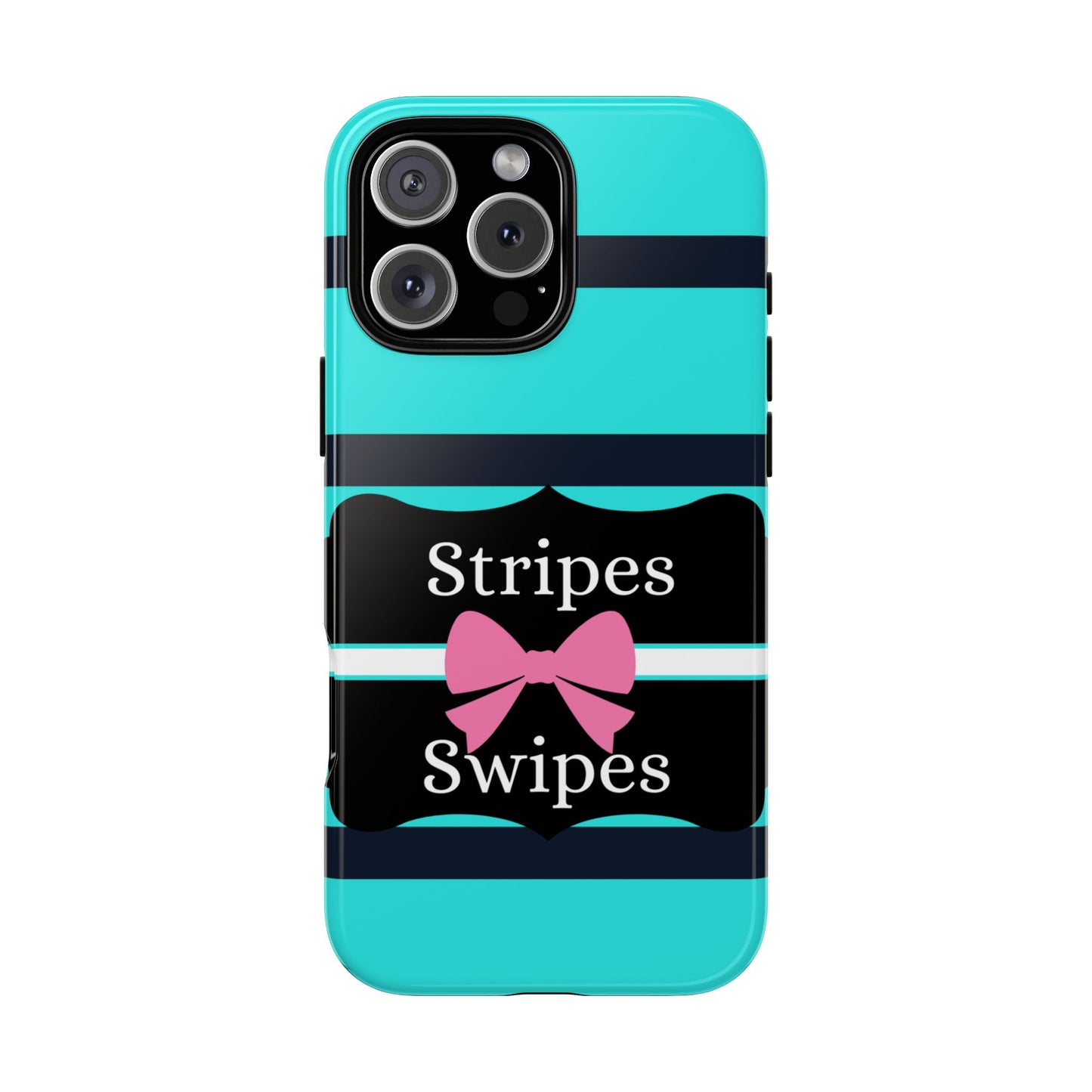 Phone Case iPhone 16/15/14 - Blue/Black Stripes & Swipes Tough Case