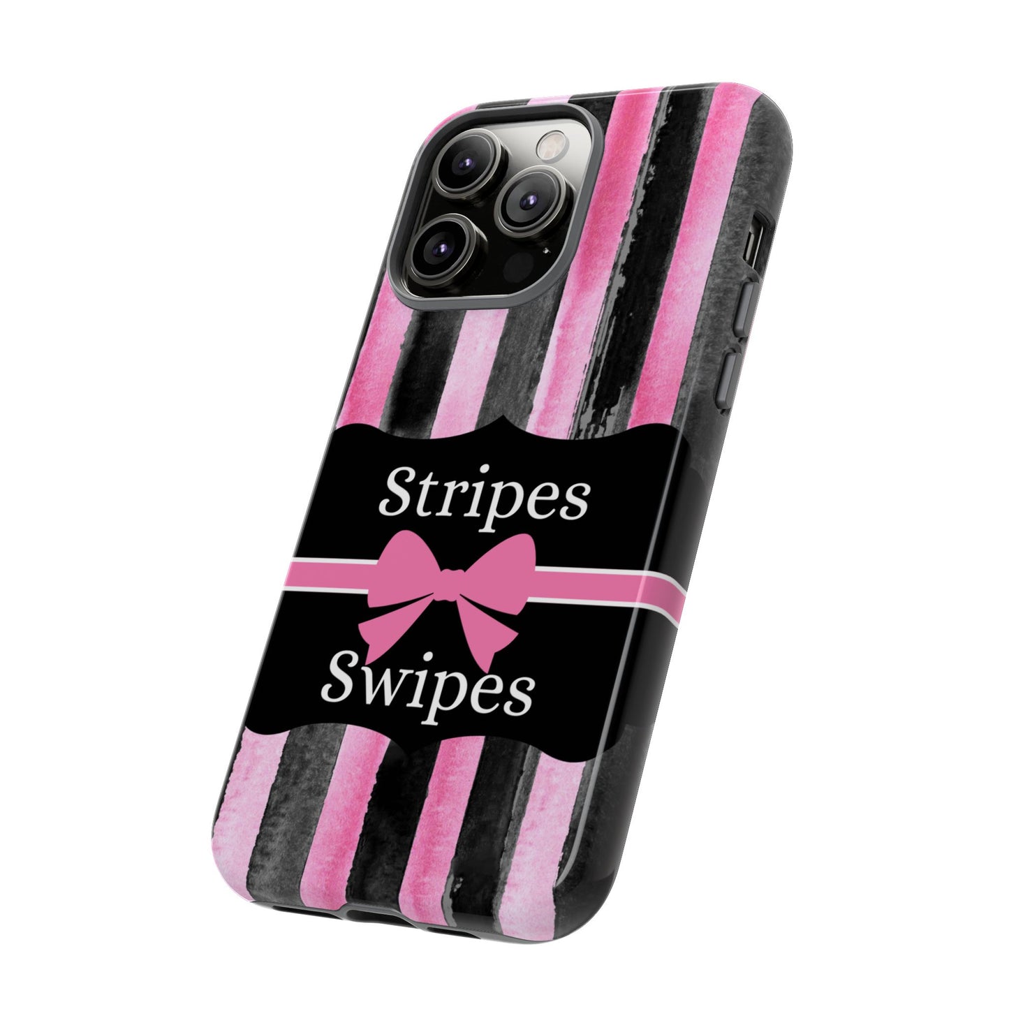 Phone Case iPhone 16/15/14 - Black/Pink Stripes & Swipes Tough Case