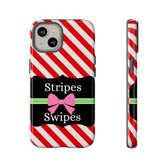 Phone Case iPhone 16/15/14 - Diagonal Red/White Stripes & Swipes Tough Case