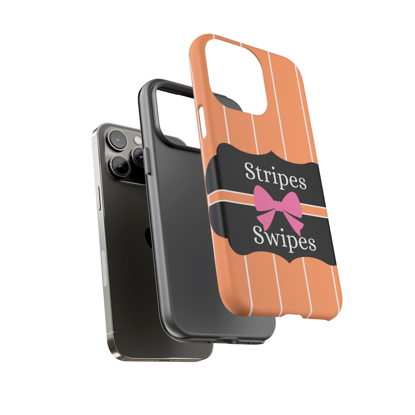 Phone Case iPhone 16/15/14 - Orange/White Stripes & Swipes Tough Case