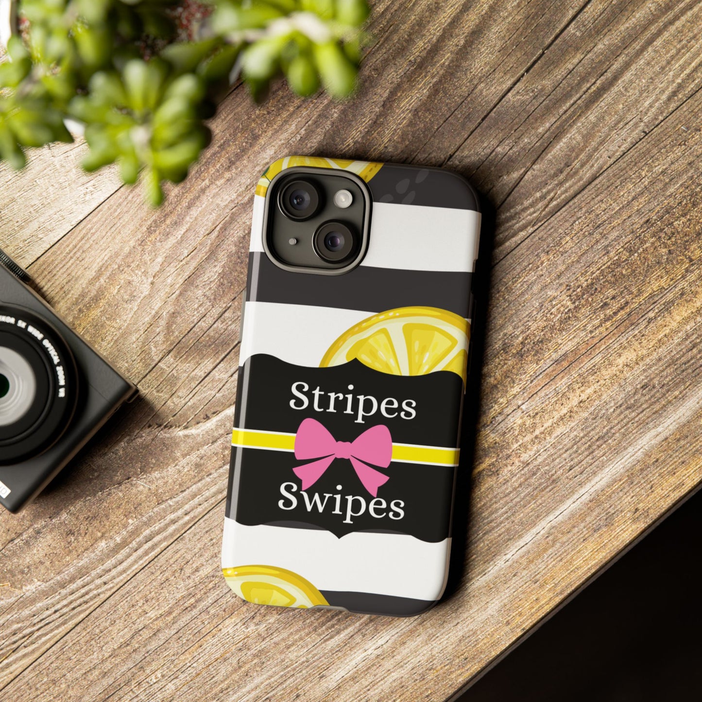 Phone Case iPhone 16/15/14 - Lemony Stripes & Swipes Tough Case