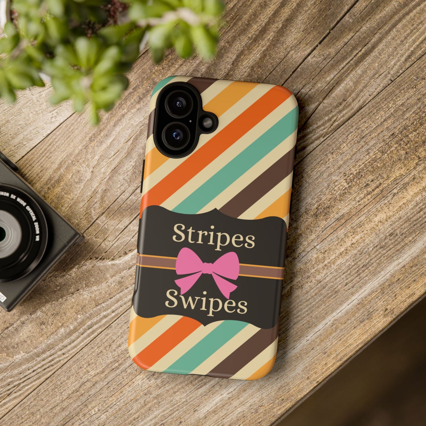 Phone Case iPhone 16/15/14 - Diagonal Retro Stripes & Swipes Tough Case