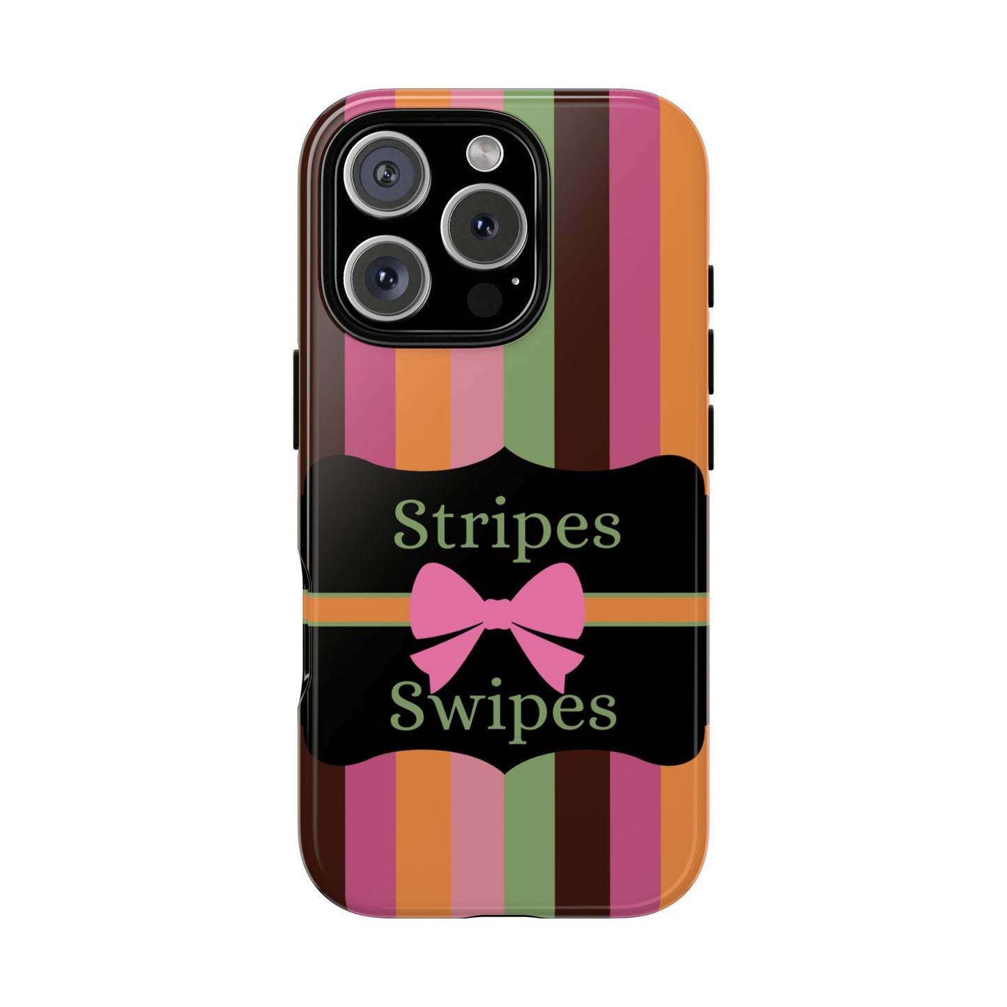 Phone Case iPhone 16/15/14 - Brown/Green Stripes & Swipes Tough Case