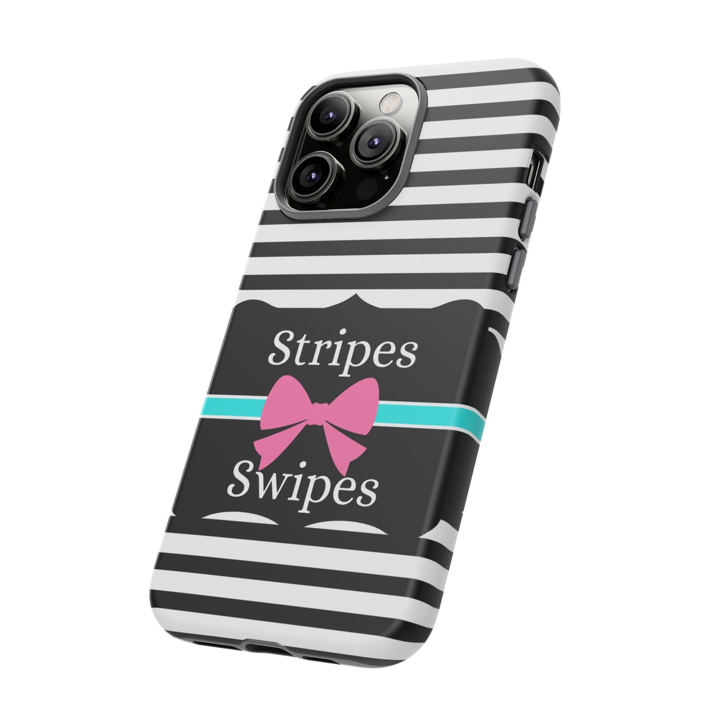 Phone Case iPhone 16/15/14 - Black/White/Blue Stripes & Swipes Tough Case