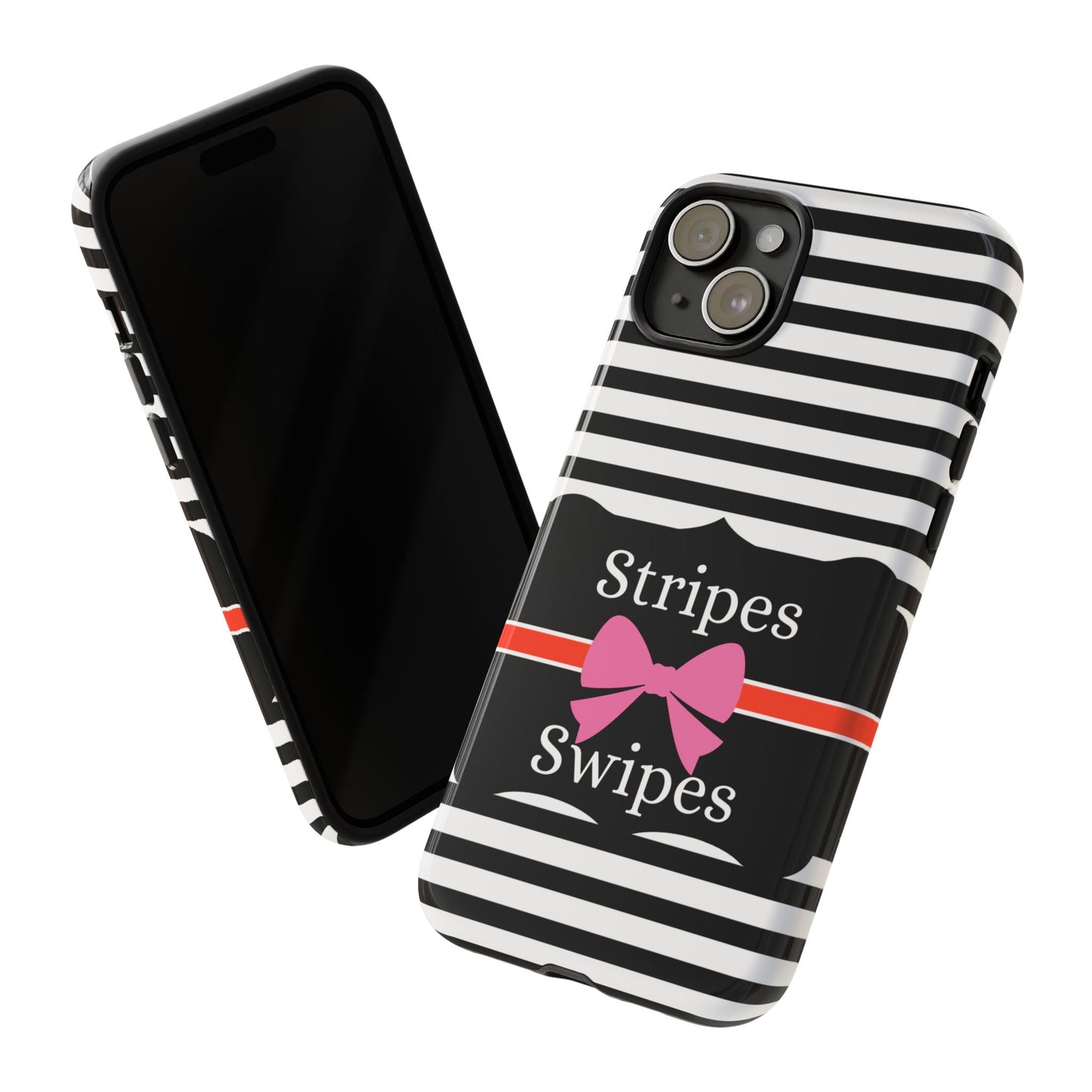 Phone Case iPhone 16/15/14 -Black/White/Red Stripes & Swipes Tough Case