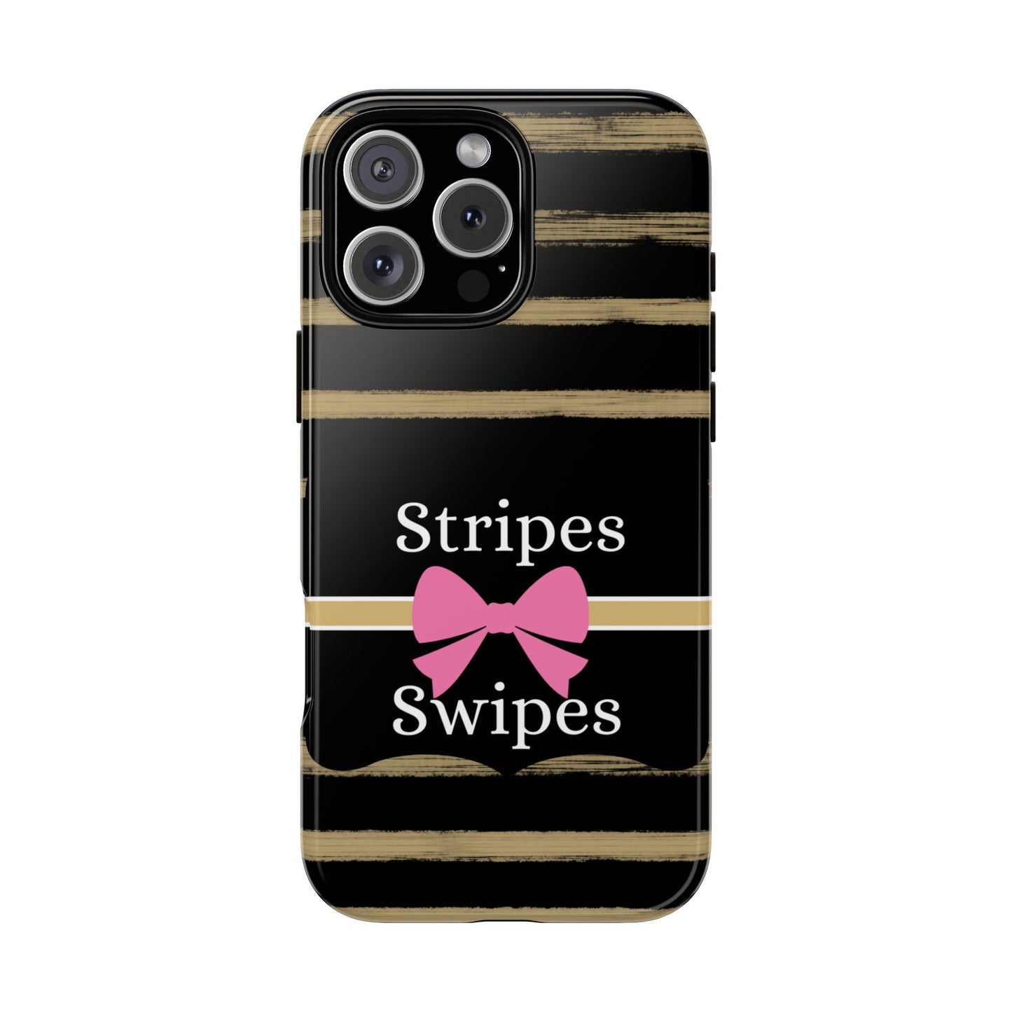 Phone Case iPhone 16/15/14 - Black/Beige Stripes & Swipes Tough Case