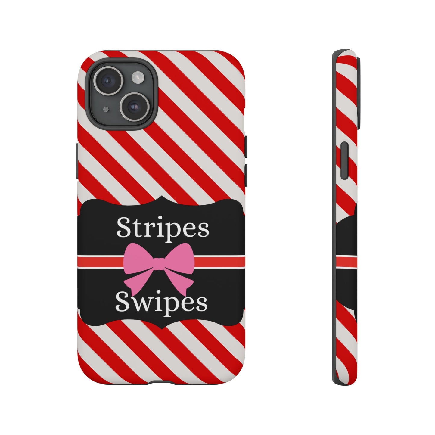 Phone Case iPhone 16/15/14 - Red/White Stripes & Swipes Tough Case