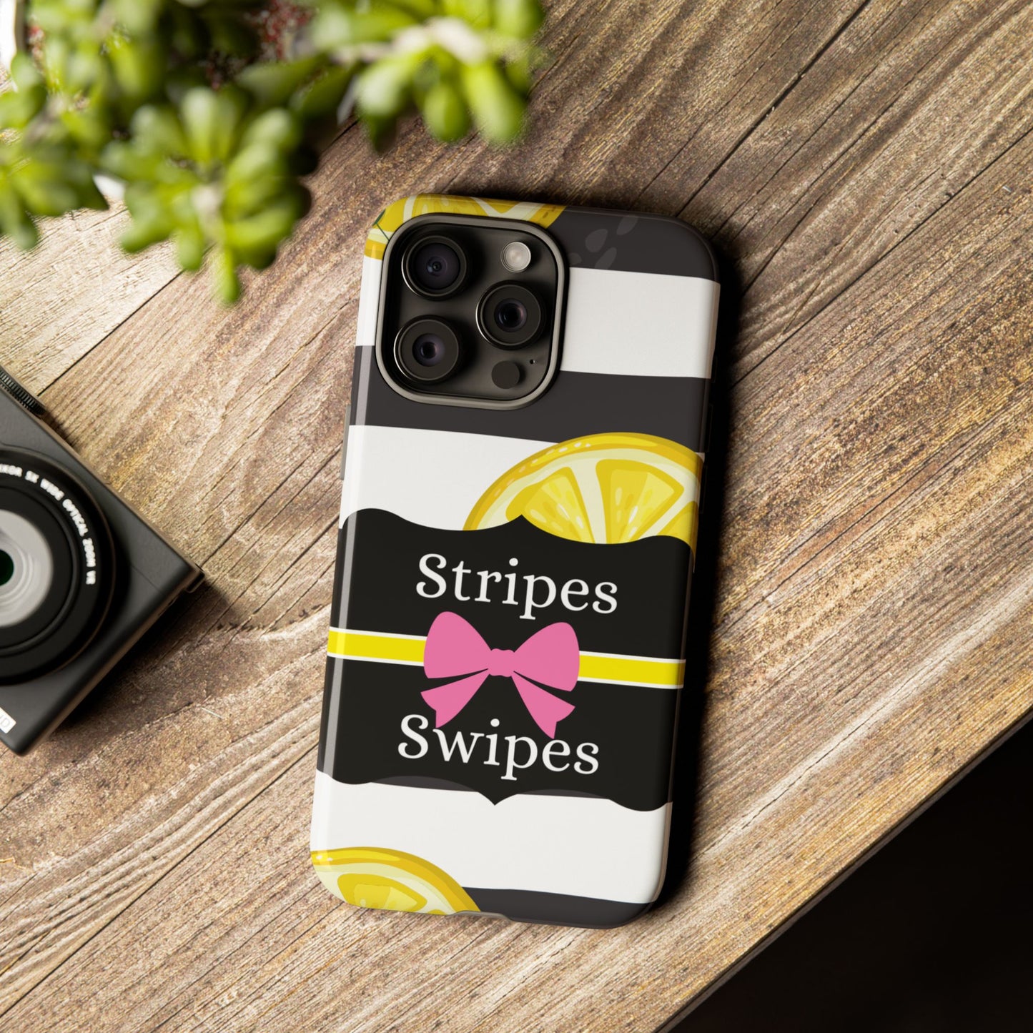 Phone Case iPhone 16/15/14 - Lemony Stripes & Swipes Tough Case