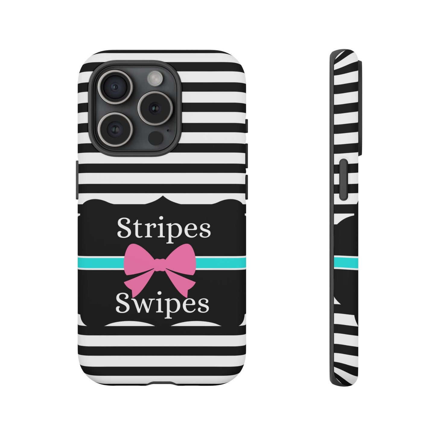 Phone Case iPhone 16/15/14 - Black/White/Blue Stripes & Swipes Tough Case