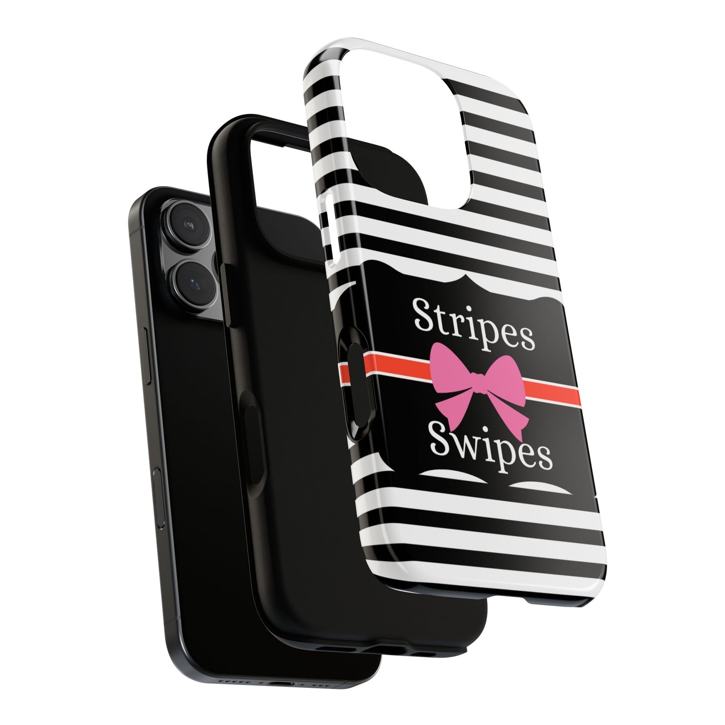 Phone Case iPhone 16/15/14 -Black/White/Red Stripes & Swipes Tough Case