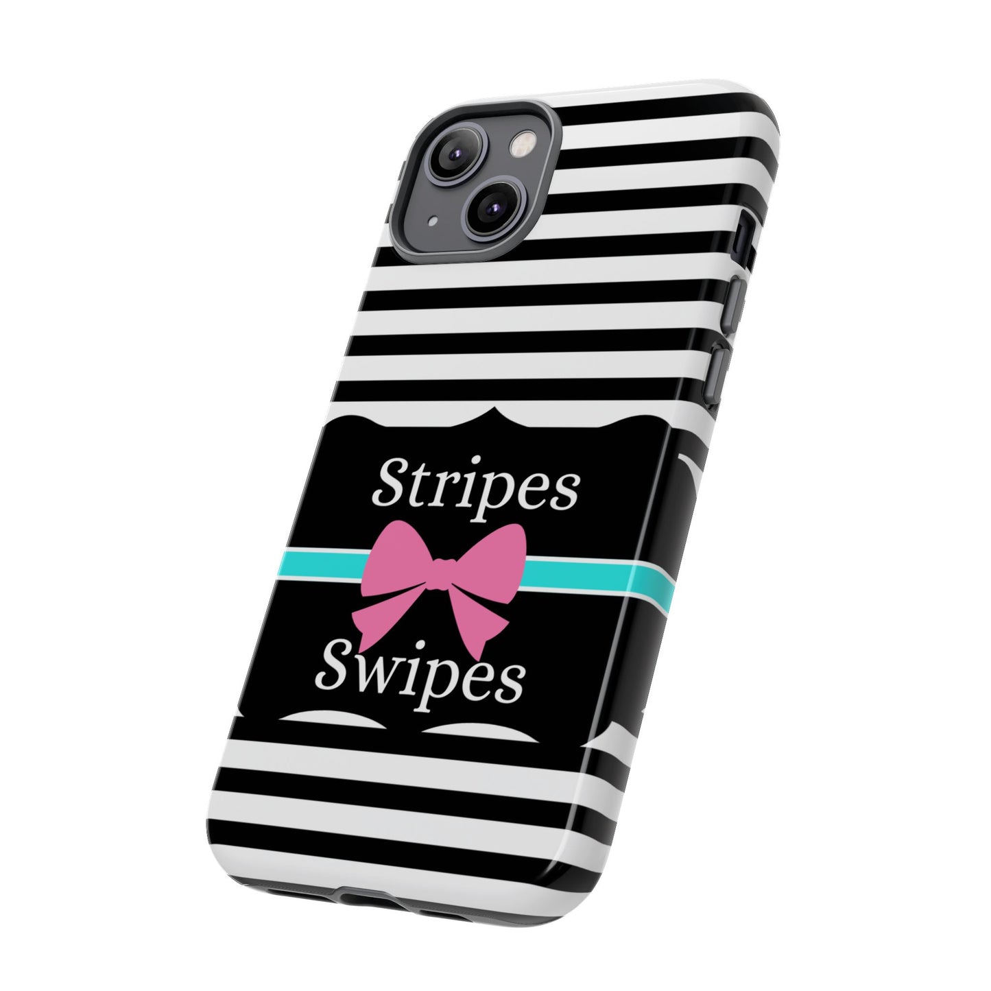 Phone Case iPhone 16/15/14 - Black/White/Blue Stripes & Swipes Tough Case