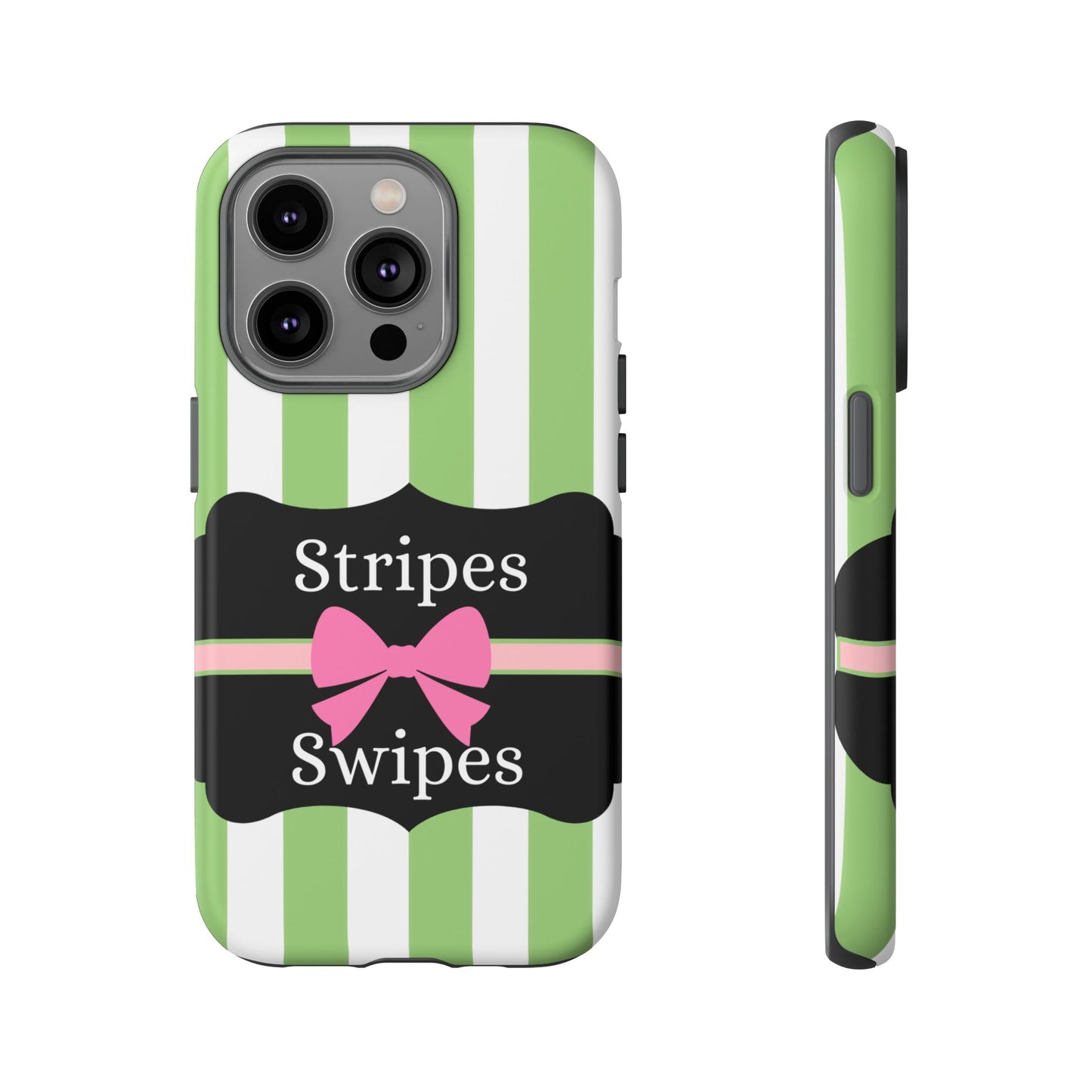 Phone Case iPhone 16/15/14 - Green/White Stripes & Swipes Tough Case