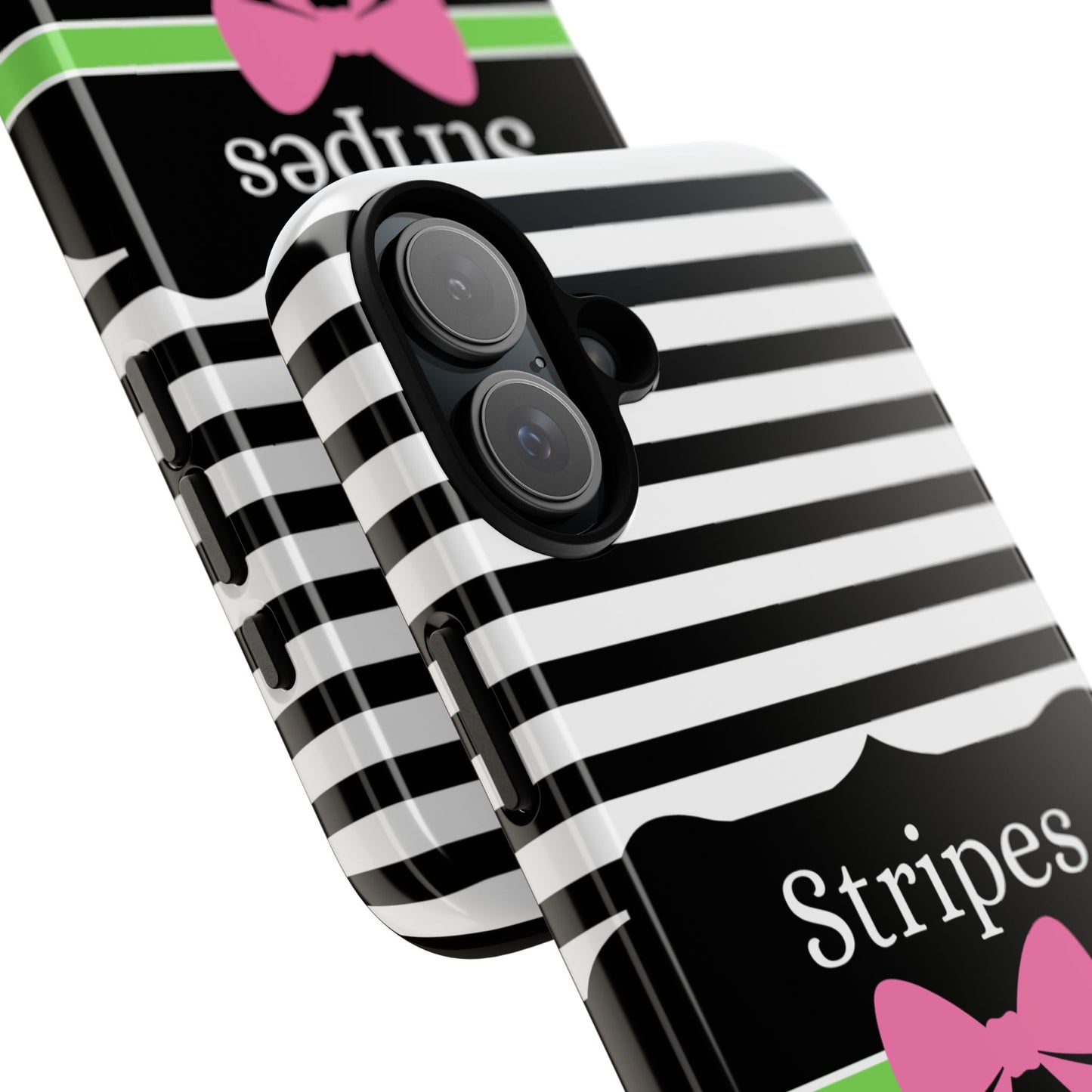 Phone Case iPhone 16/15/14 - Black/White/Green Stripes & Swipes Tough Case