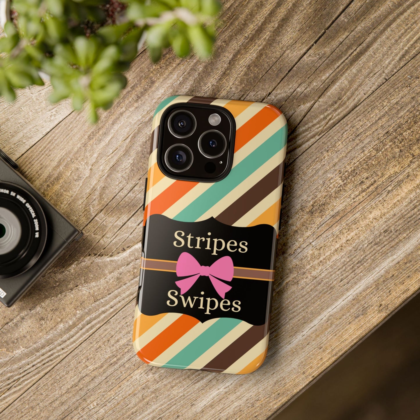 Phone Case iPhone 16/15/14 - Diagonal Retro Stripes & Swipes Tough Case