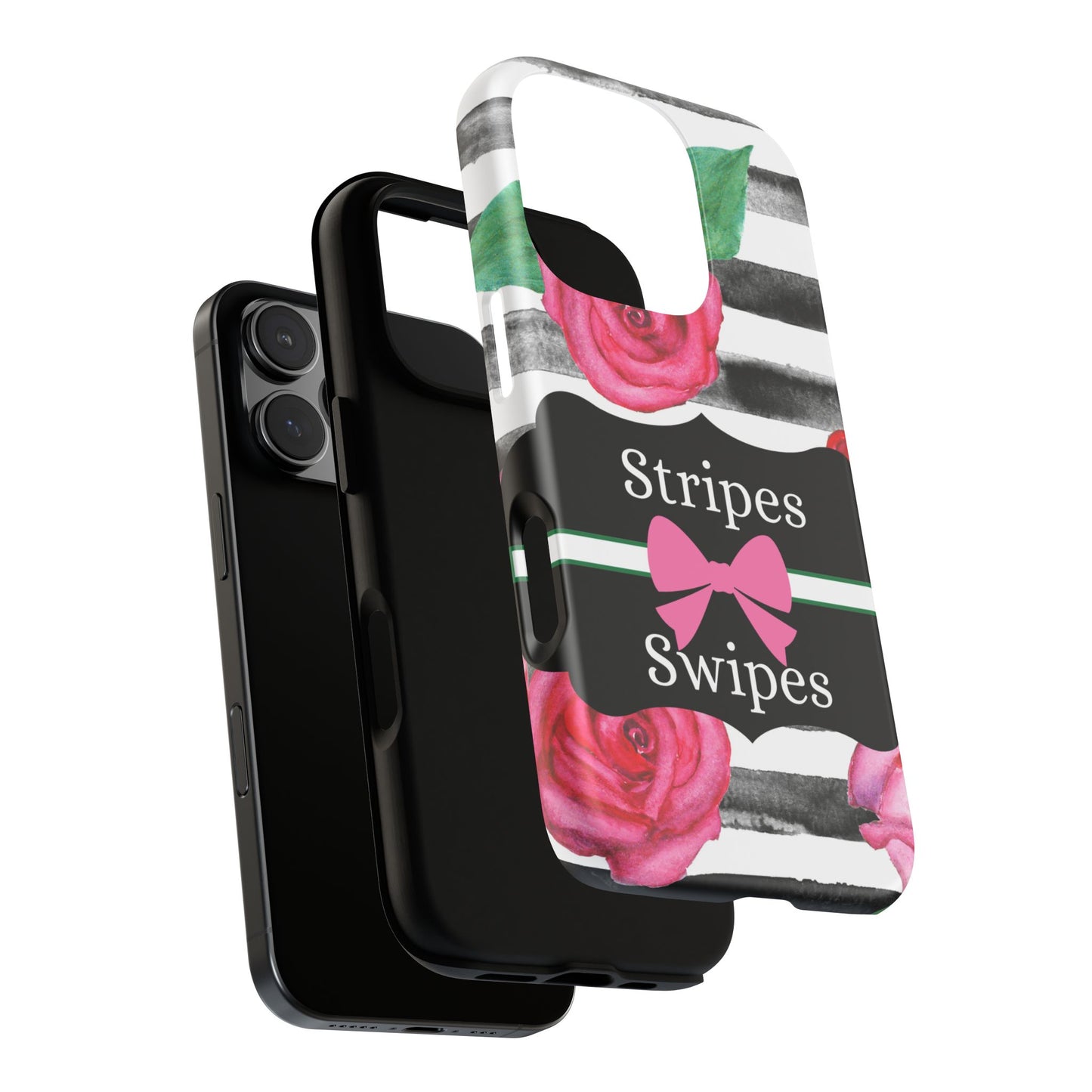 Phone Case iPhone 16/15/14 - Black/White Rose Stripes & Swipes Tough Case