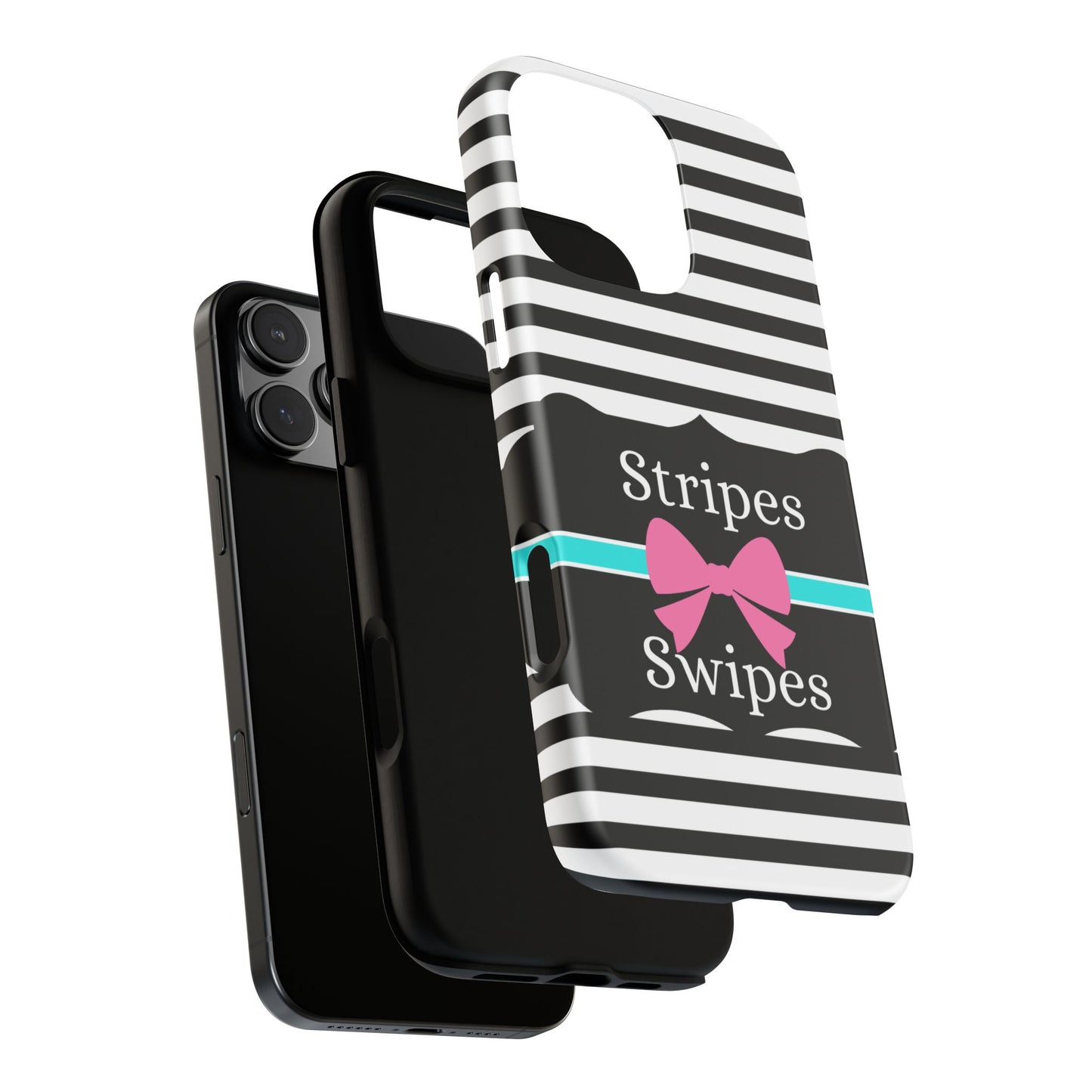 Phone Case iPhone 16/15/14 - Black/White/Blue Stripes & Swipes Tough Case