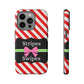 Phone Case iPhone 16/15/14 - Diagonal Red/White Stripes & Swipes Tough Case