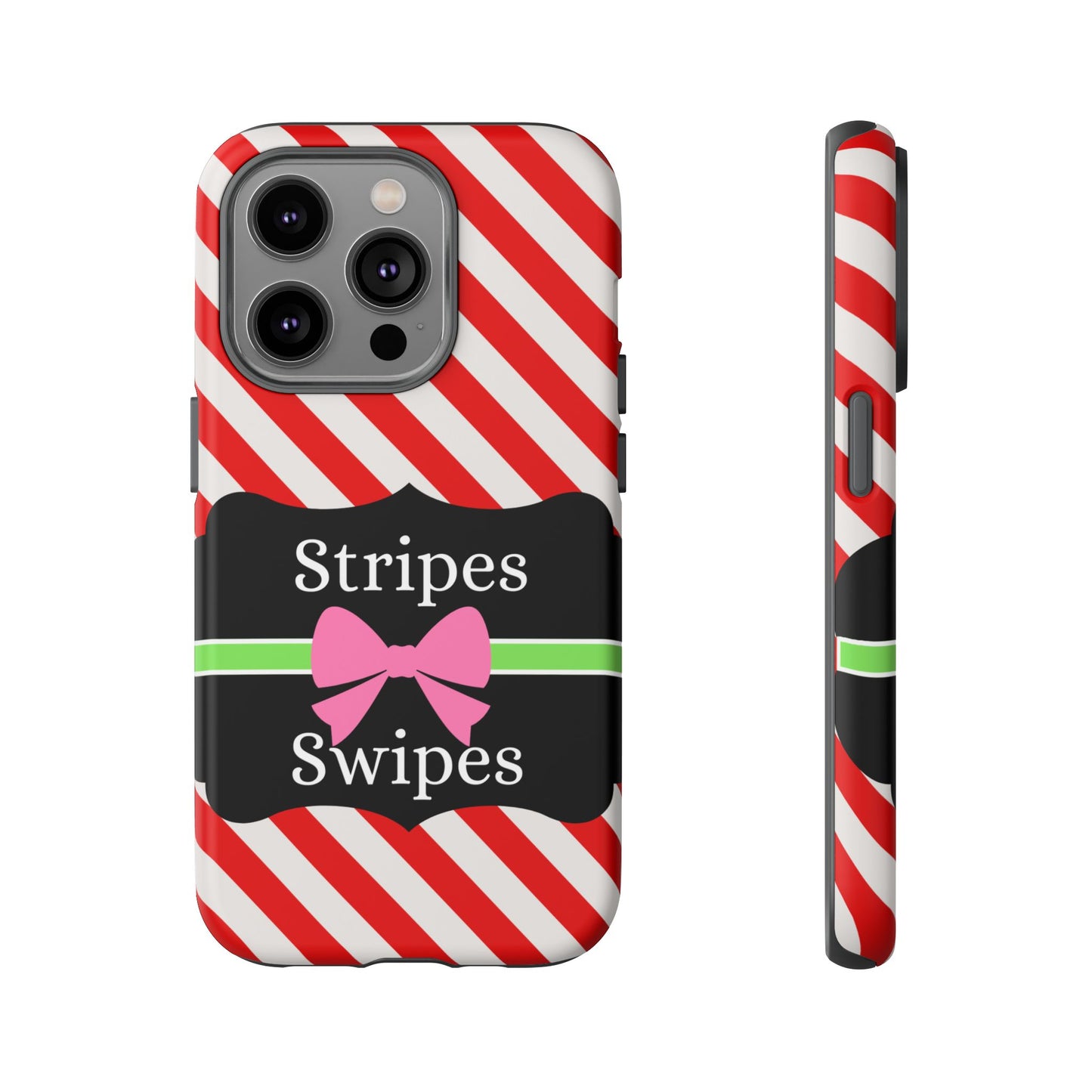 Phone Case iPhone 16/15/14 - Diagonal Red/White Stripes & Swipes Tough Case