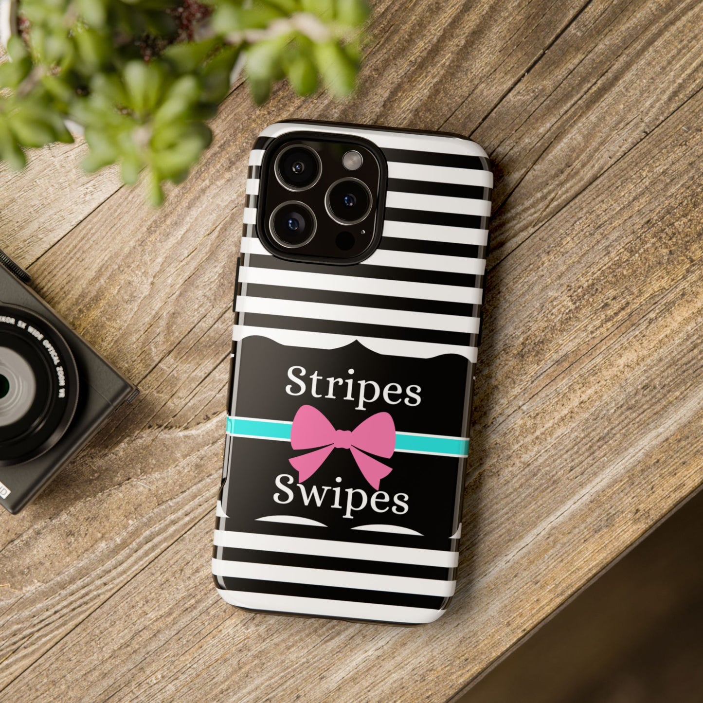 Phone Case iPhone 16/15/14 - Black/White/Blue Stripes & Swipes Tough Case