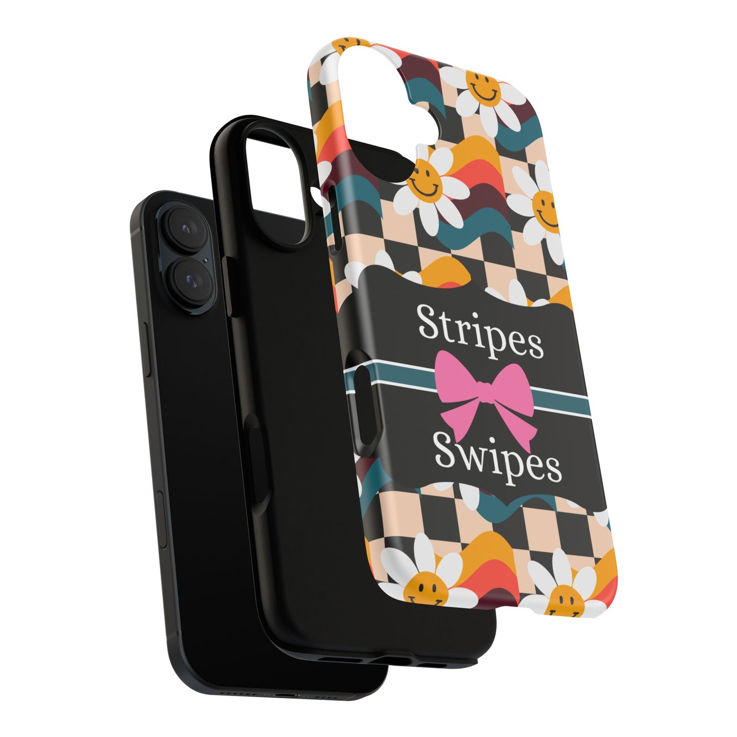 Phone Case iPhone 16/15/14 - Smiley Faces Stripes & Swipes Tough Case