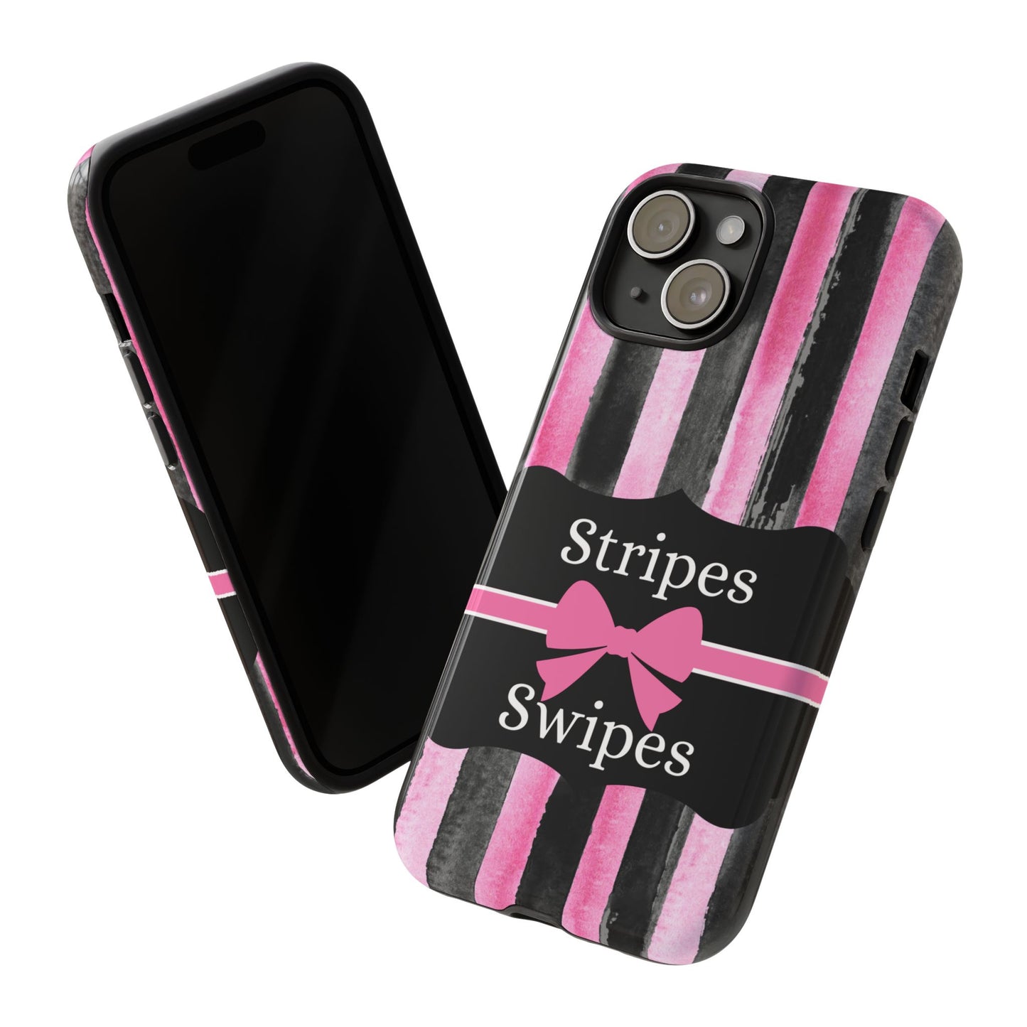 Phone Case iPhone 16/15/14 - Black/Pink Stripes & Swipes Tough Case