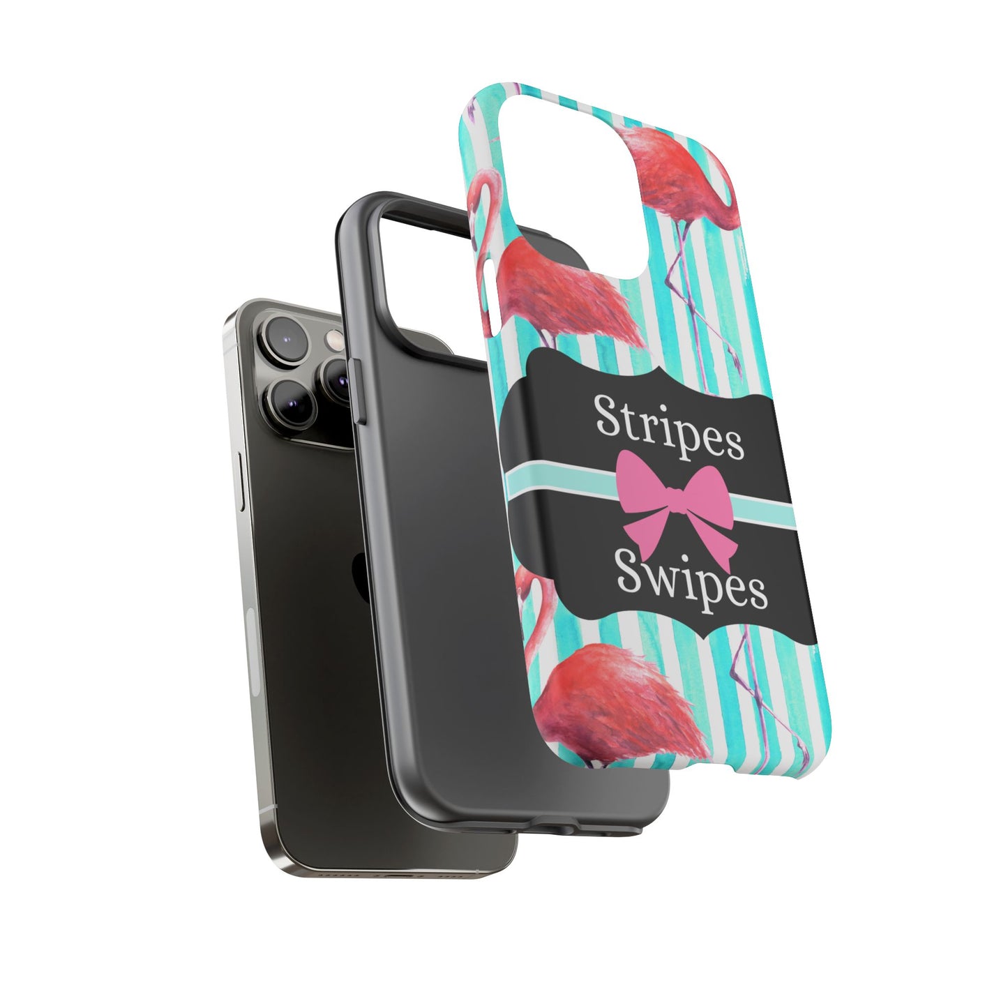 Phone Case iPhone 16/15/14 - Flamingo Stripes & Swipes Tough Case