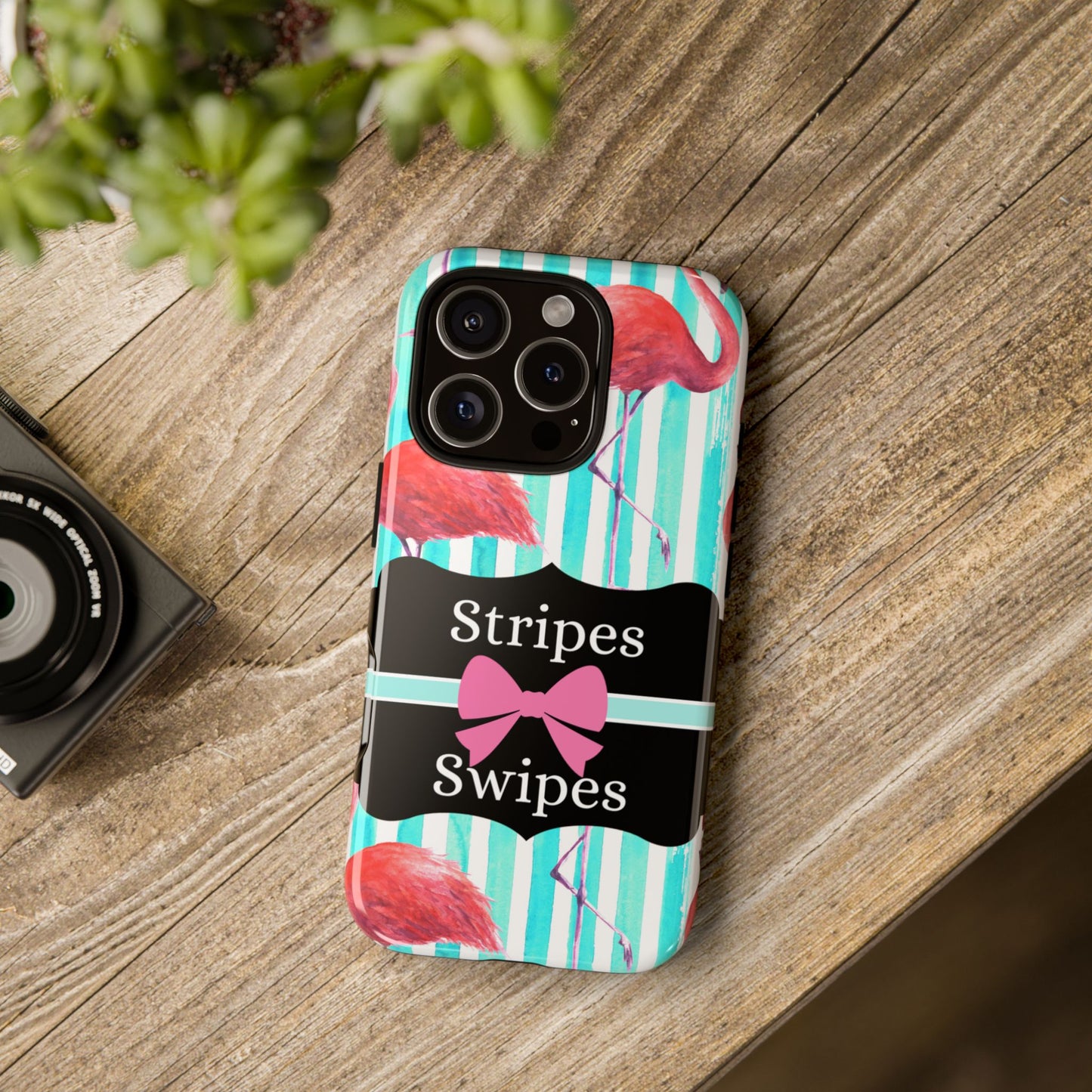 Phone Case iPhone 16/15/14 - Flamingo Stripes & Swipes Tough Case