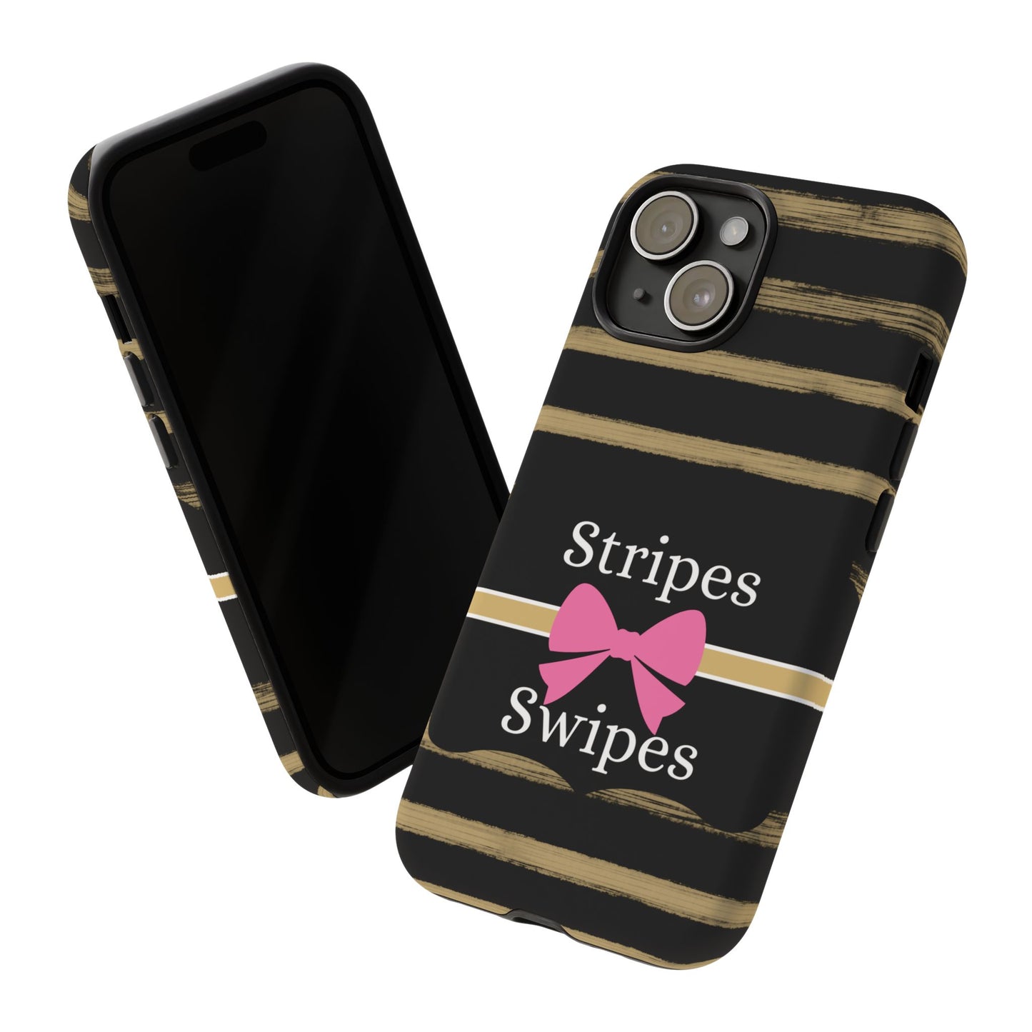 Phone Case iPhone 16/15/14 - Black/Beige Stripes & Swipes Tough Case