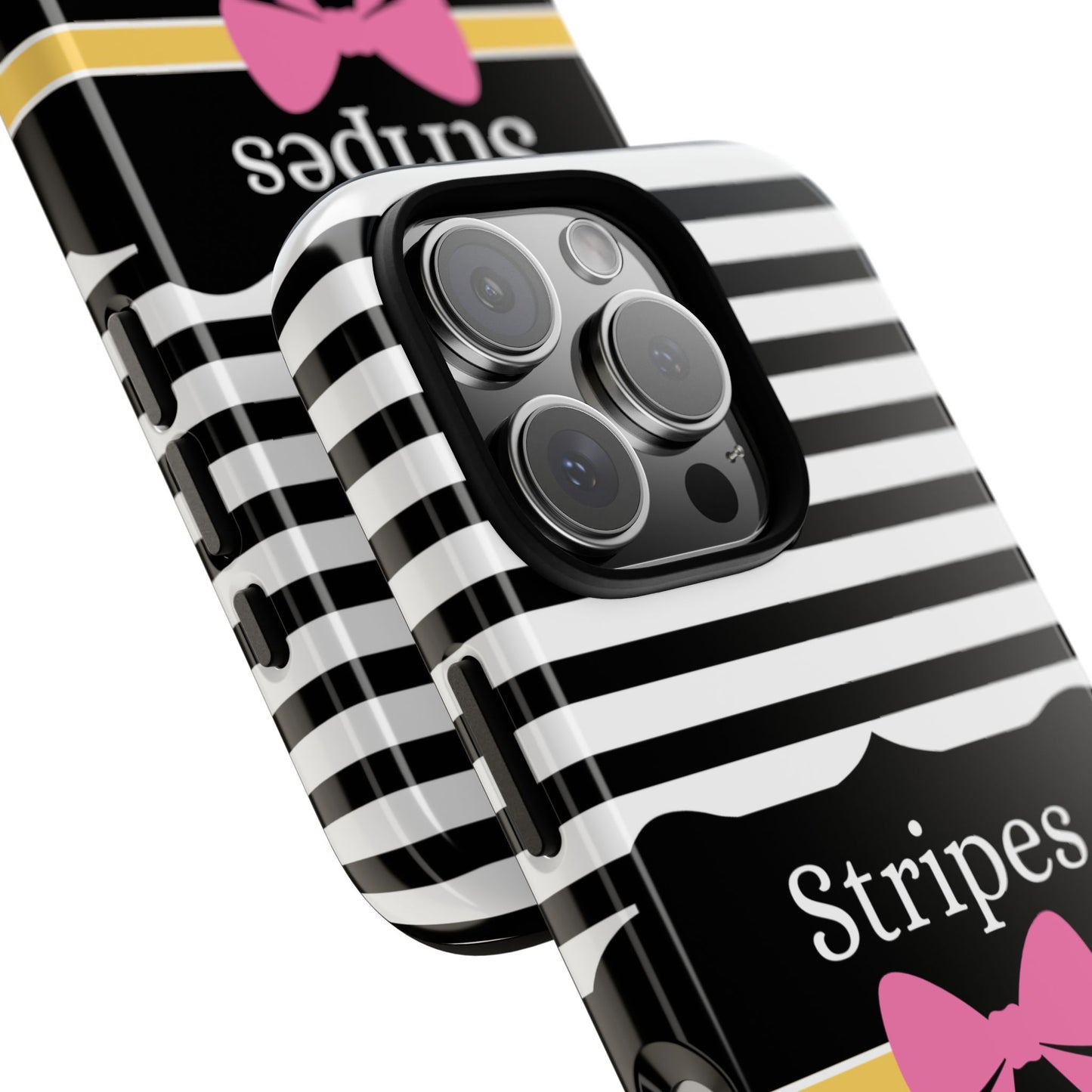 Phone Case iPhone 16/15/14 - Black/White/Yellow Stripes & Swipes Tough Case