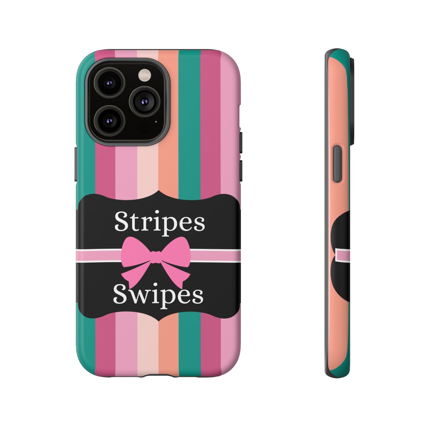 Phone Case iPhone 16/15/14 - Green/Pink/Peach Stripes & Swipes Tough Case