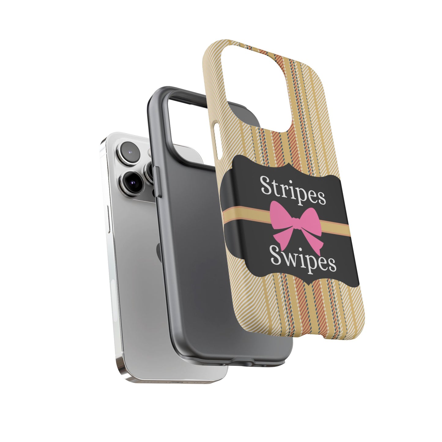 Phone Case iPhone 16/15/14 - Beige/Micro Stripes & Swipes Tough Case